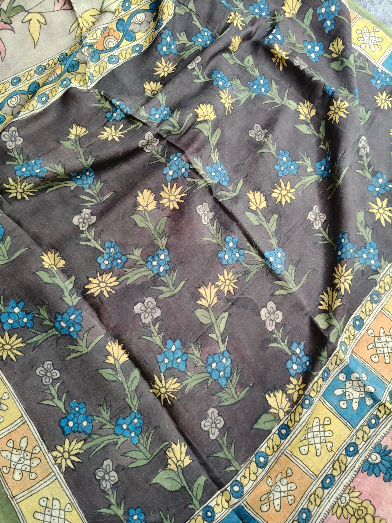 GREY SICO PURE HANDLOOM KALAMKARI SAREE