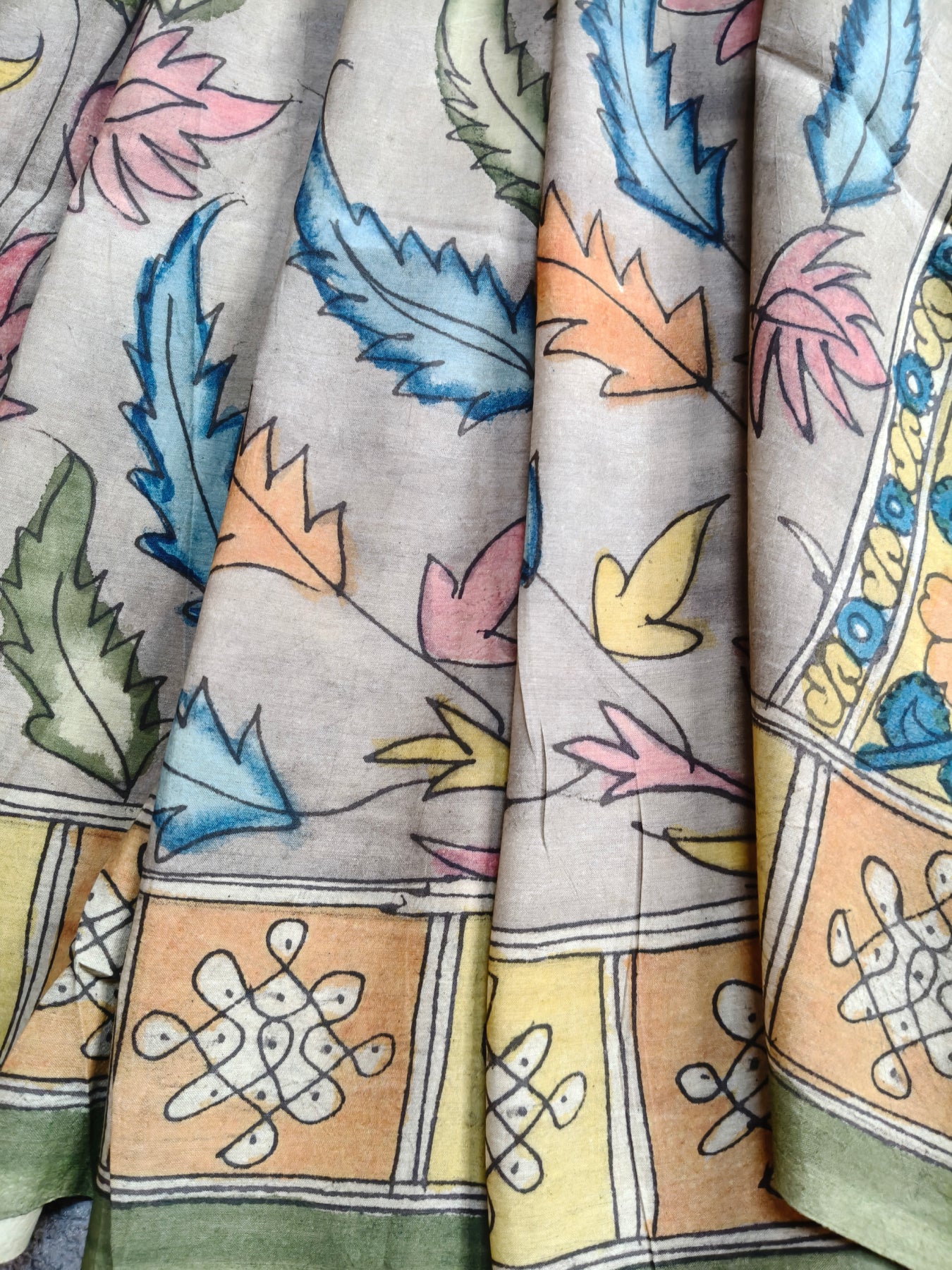 GREY SICO PURE HANDLOOM KALAMKARI SAREE