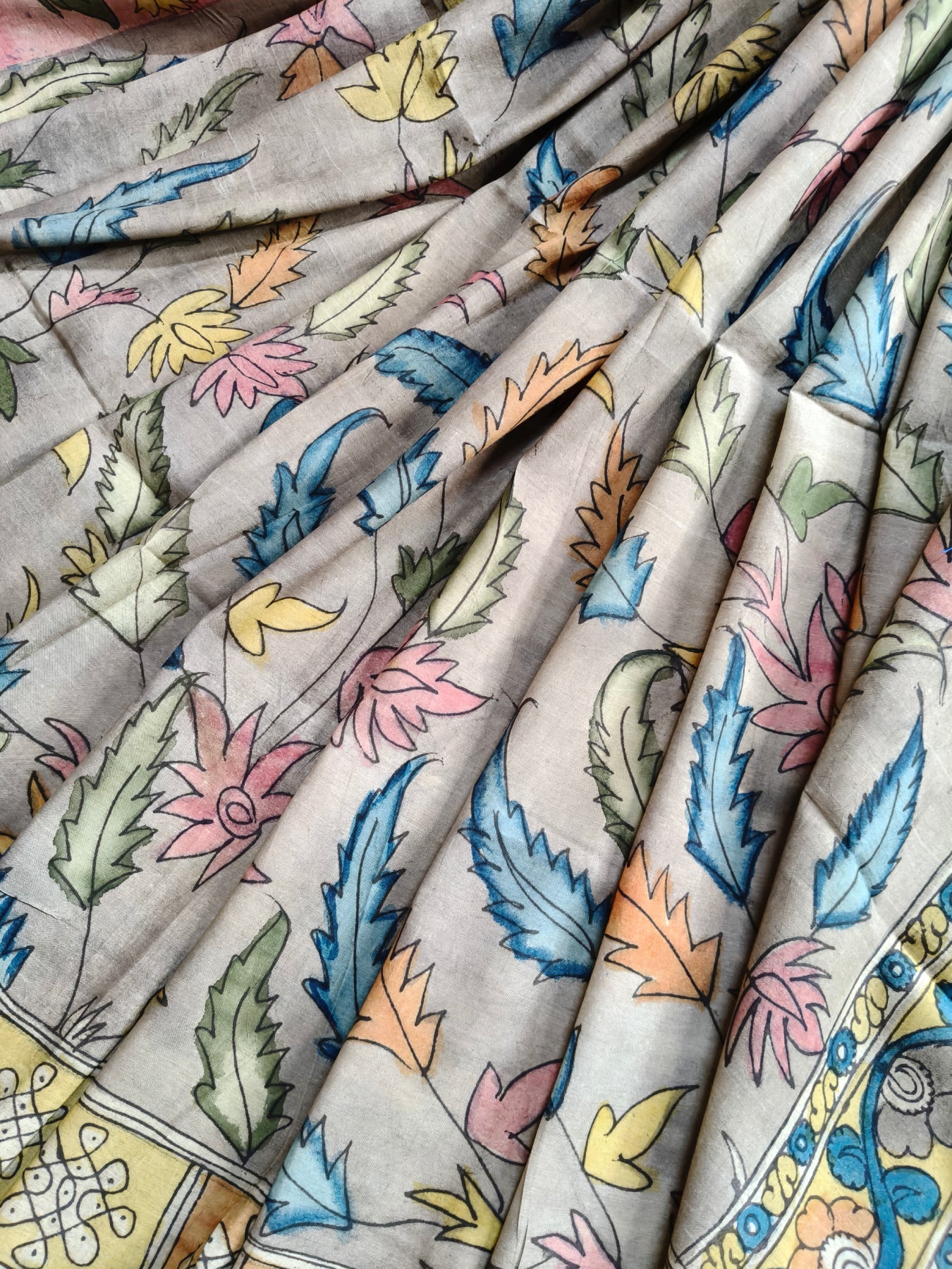 GREY SICO PURE HANDLOOM KALAMKARI SAREE