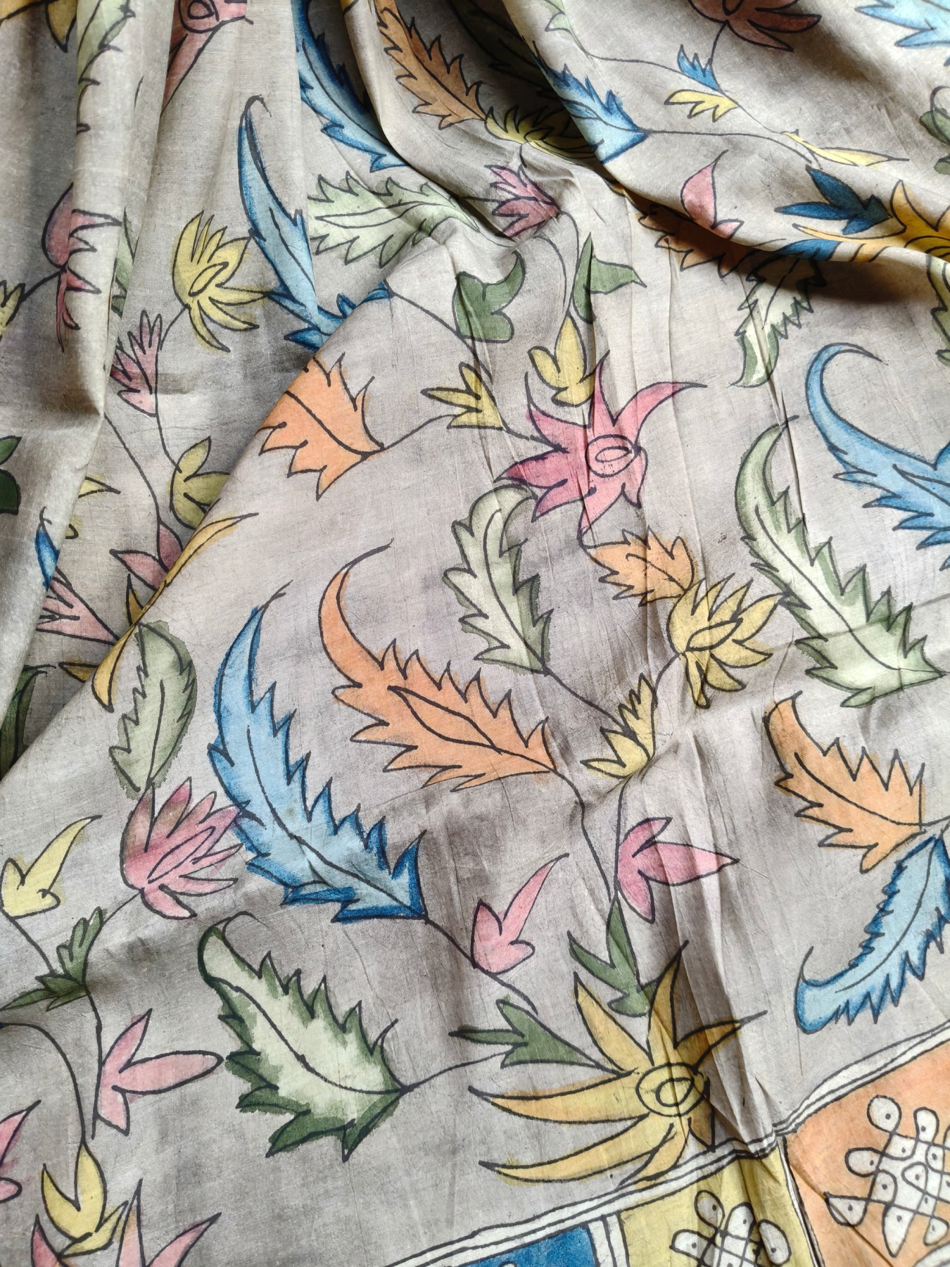 GREY SICO PURE HANDLOOM KALAMKARI SAREE