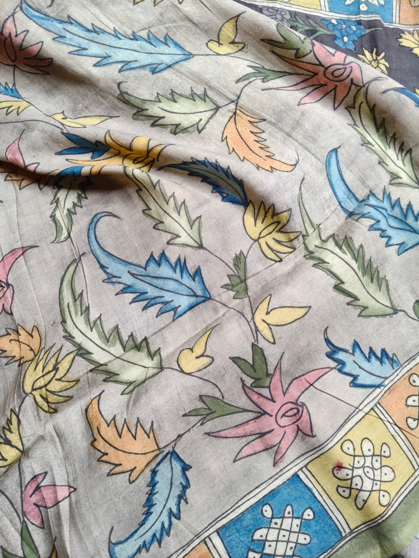 GREY SICO PURE HANDLOOM KALAMKARI SAREE