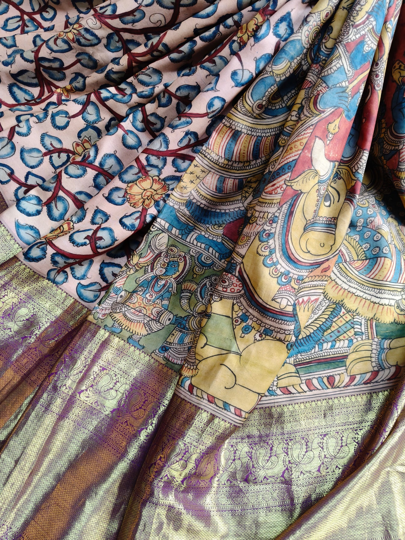 PINK KANCHI PATTU SILK PURE HANDLOOM KALAMKARI SAREE