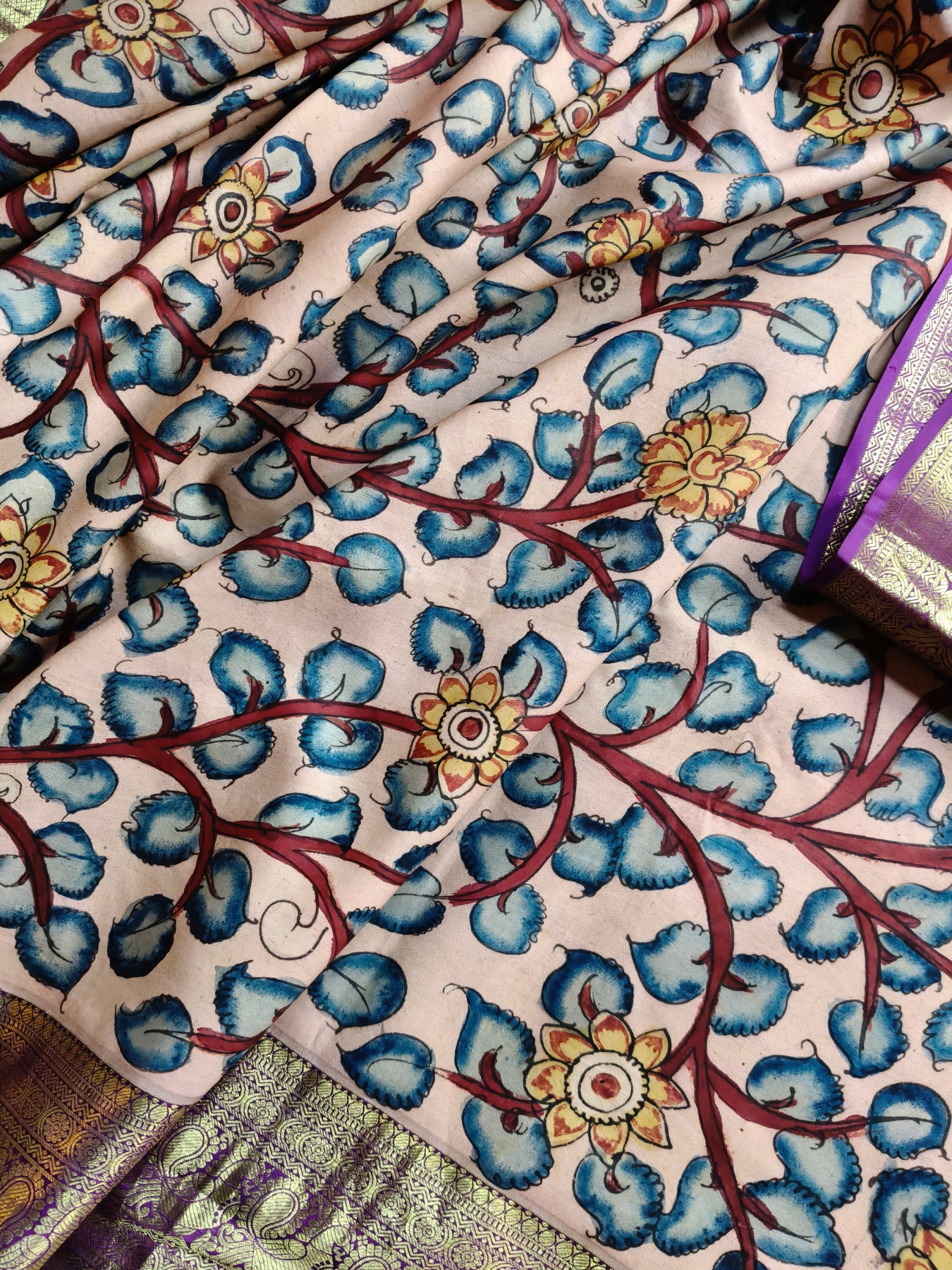 PINK KANCHI PATTU SILK PURE HANDLOOM KALAMKARI SAREE
