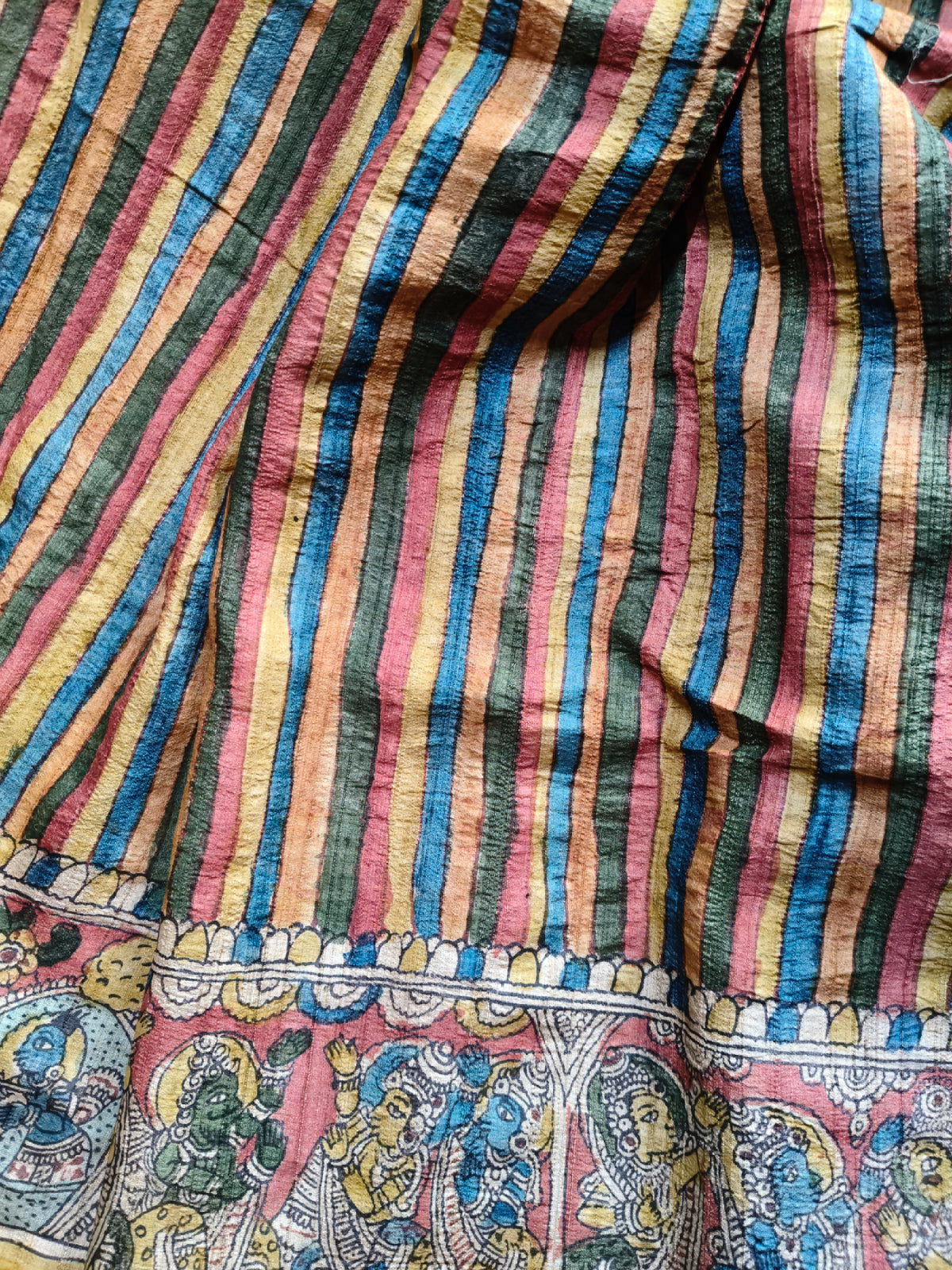 BLACK TUSSAR SILK PURE HANDLOOM KALAMKARI SAREE
