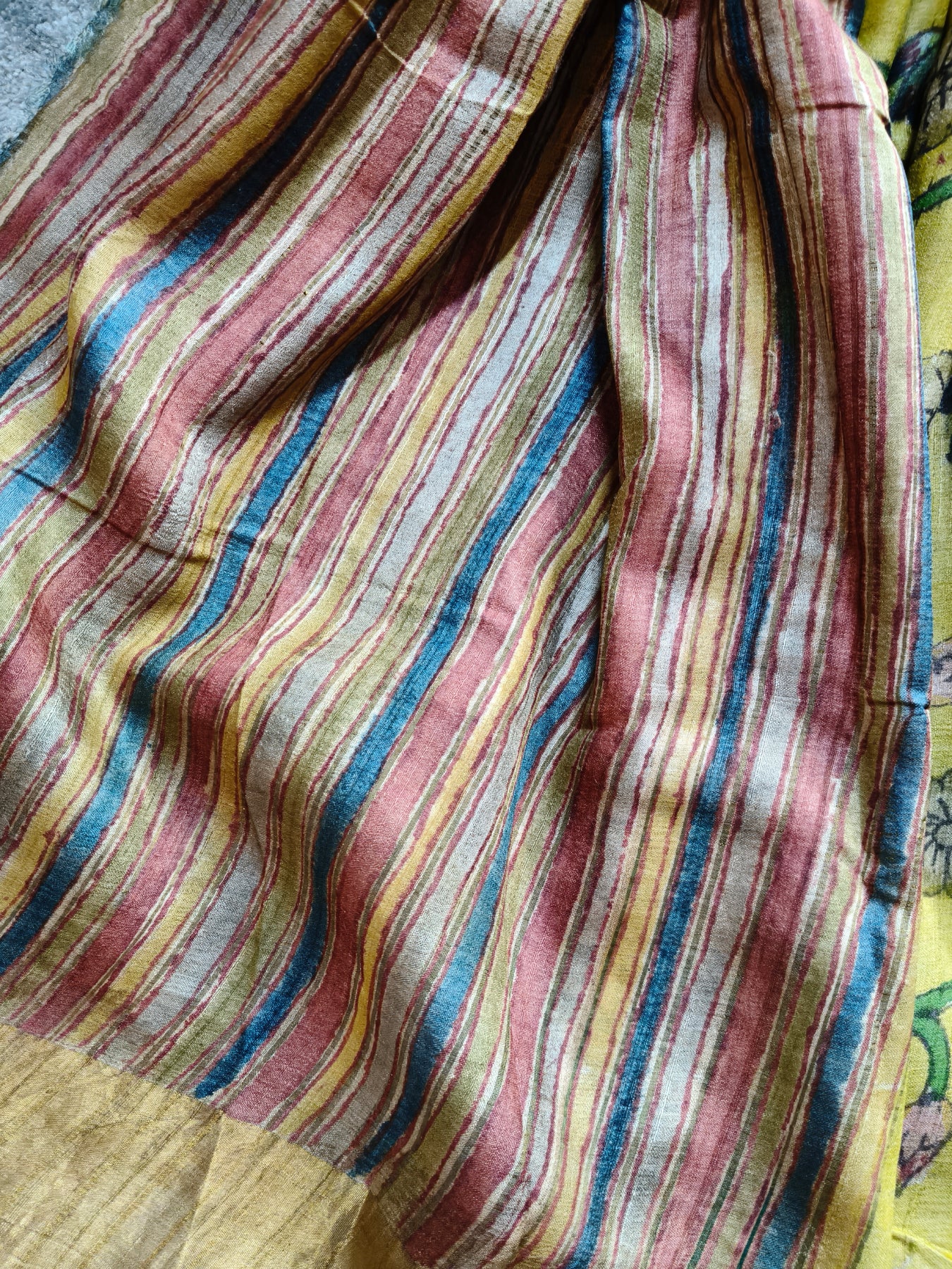 YELLOW TUSSAR SILK PURE HANDLOOM KALAMKARI SAREE