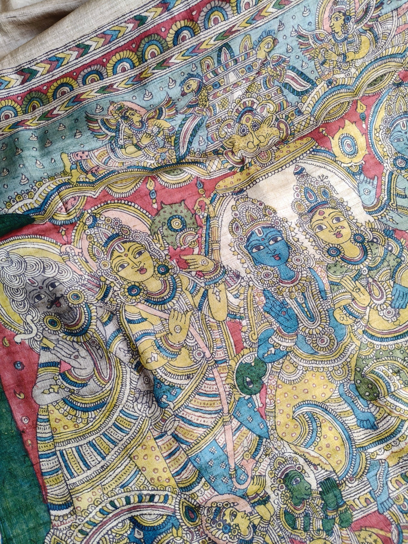 CREAM TUSSAR SILK PURE HANDLOOM KALAMKARI SAREE