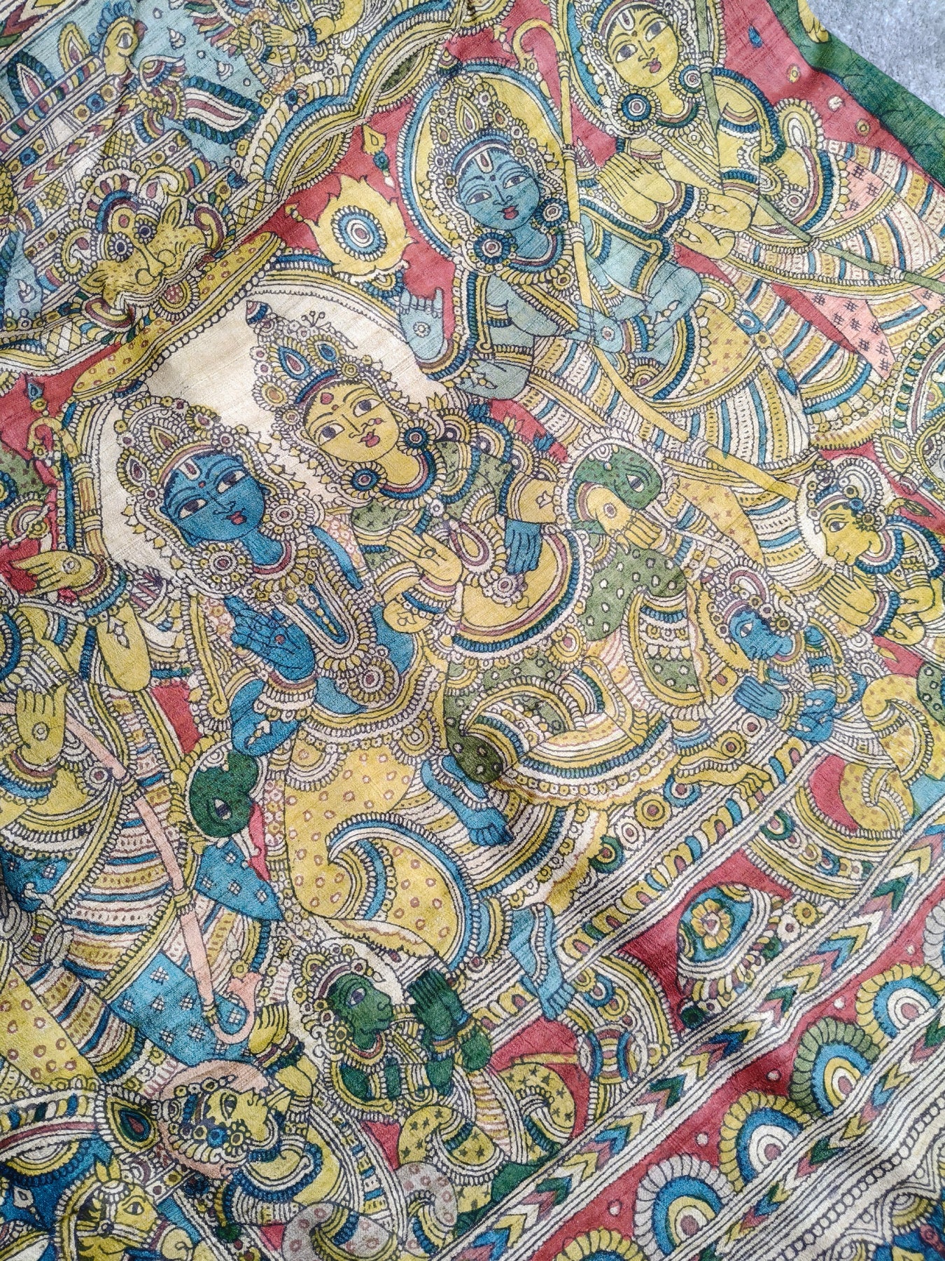 CREAM TUSSAR SILK PURE HANDLOOM KALAMKARI SAREE