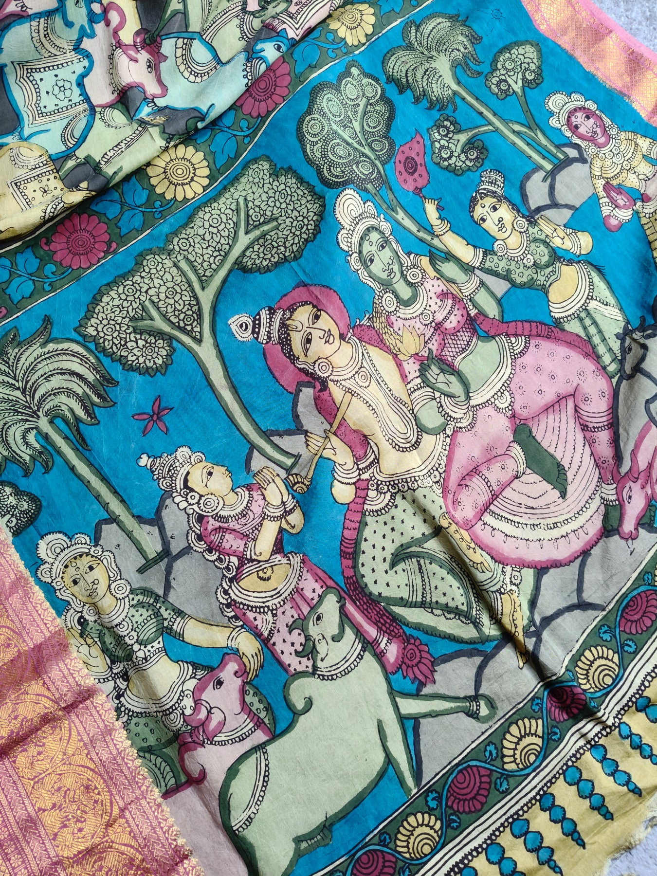 OLIVE CHANNAWRI SILK PURE HANDLOOM KALAMKARI SAREE