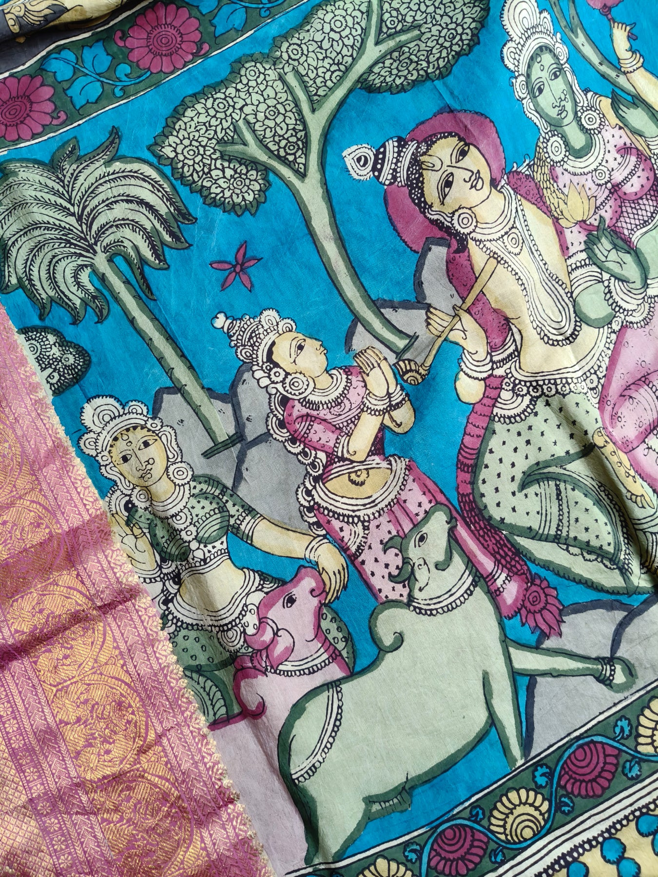 OLIVE CHANNAWRI SILK PURE HANDLOOM KALAMKARI SAREE