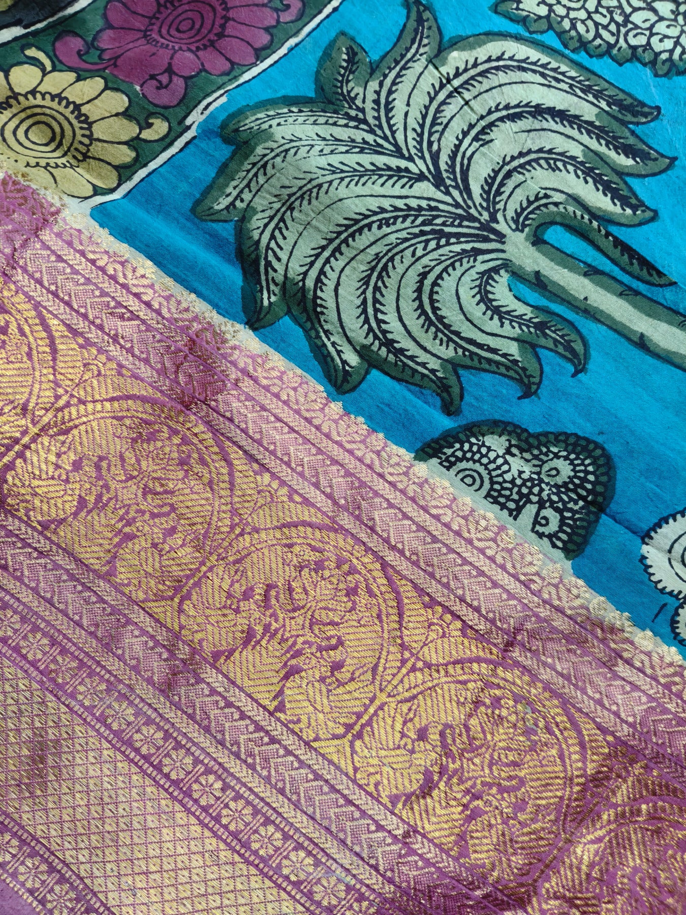 OLIVE CHANNAWRI SILK PURE HANDLOOM KALAMKARI SAREE
