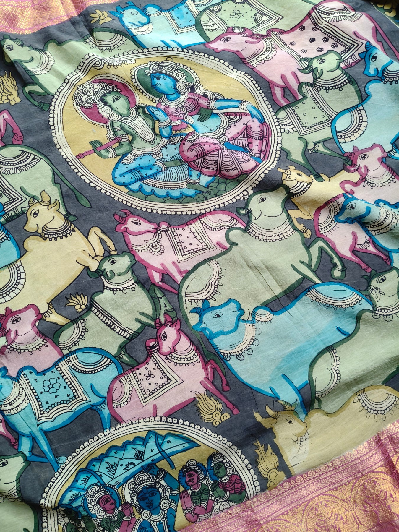 OLIVE CHANNAWRI SILK PURE HANDLOOM KALAMKARI SAREE