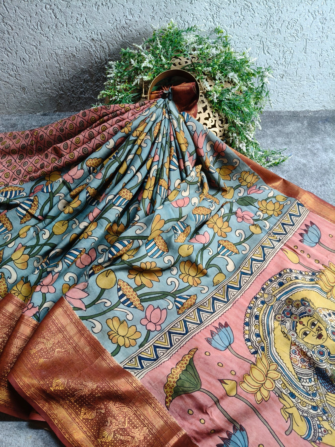 BLUE CHANNAWRI SILK PURE HANDLOOM KALAMKARI SAREE