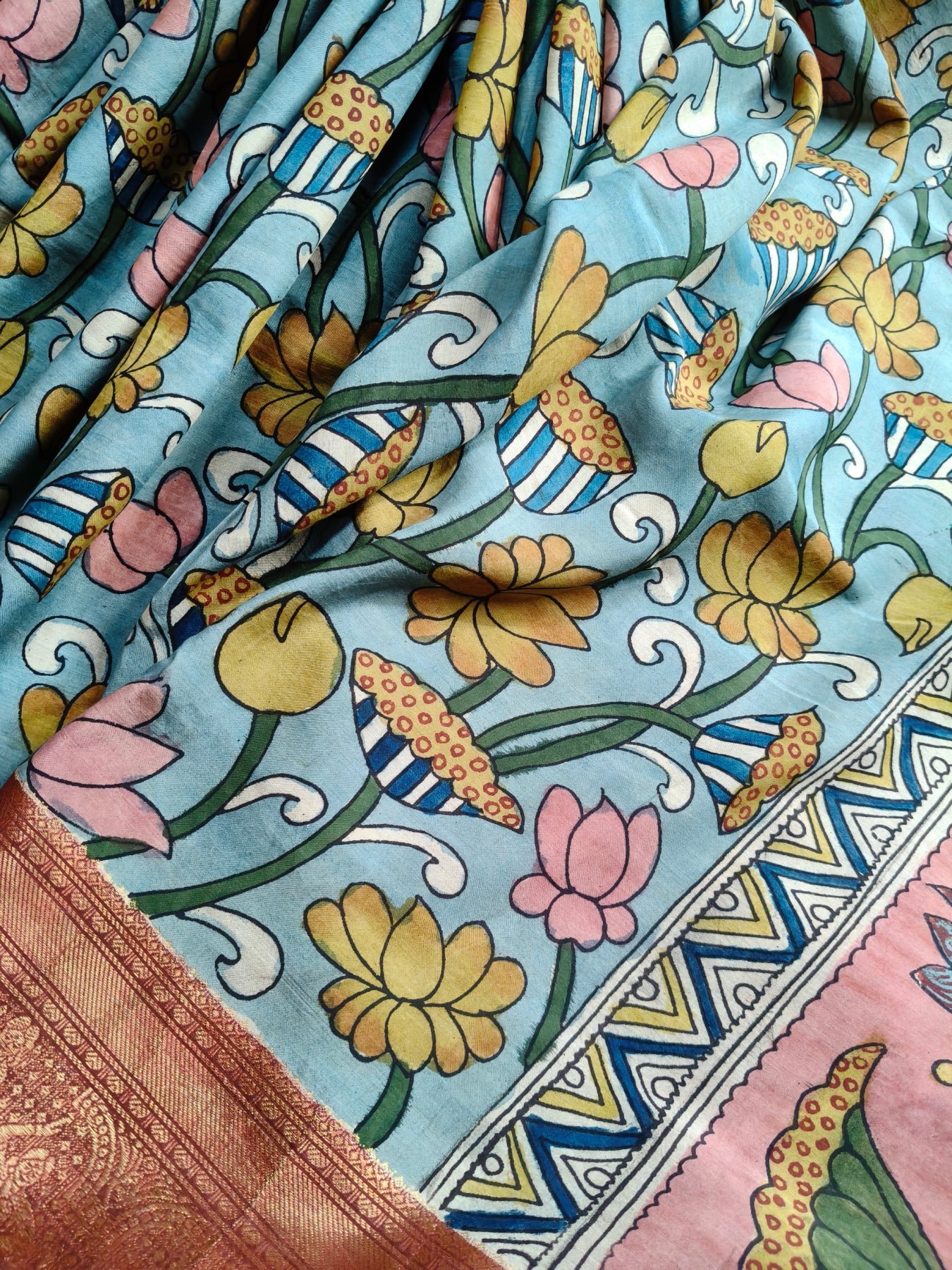 BLUE CHANNAWRI SILK PURE HANDLOOM KALAMKARI SAREE