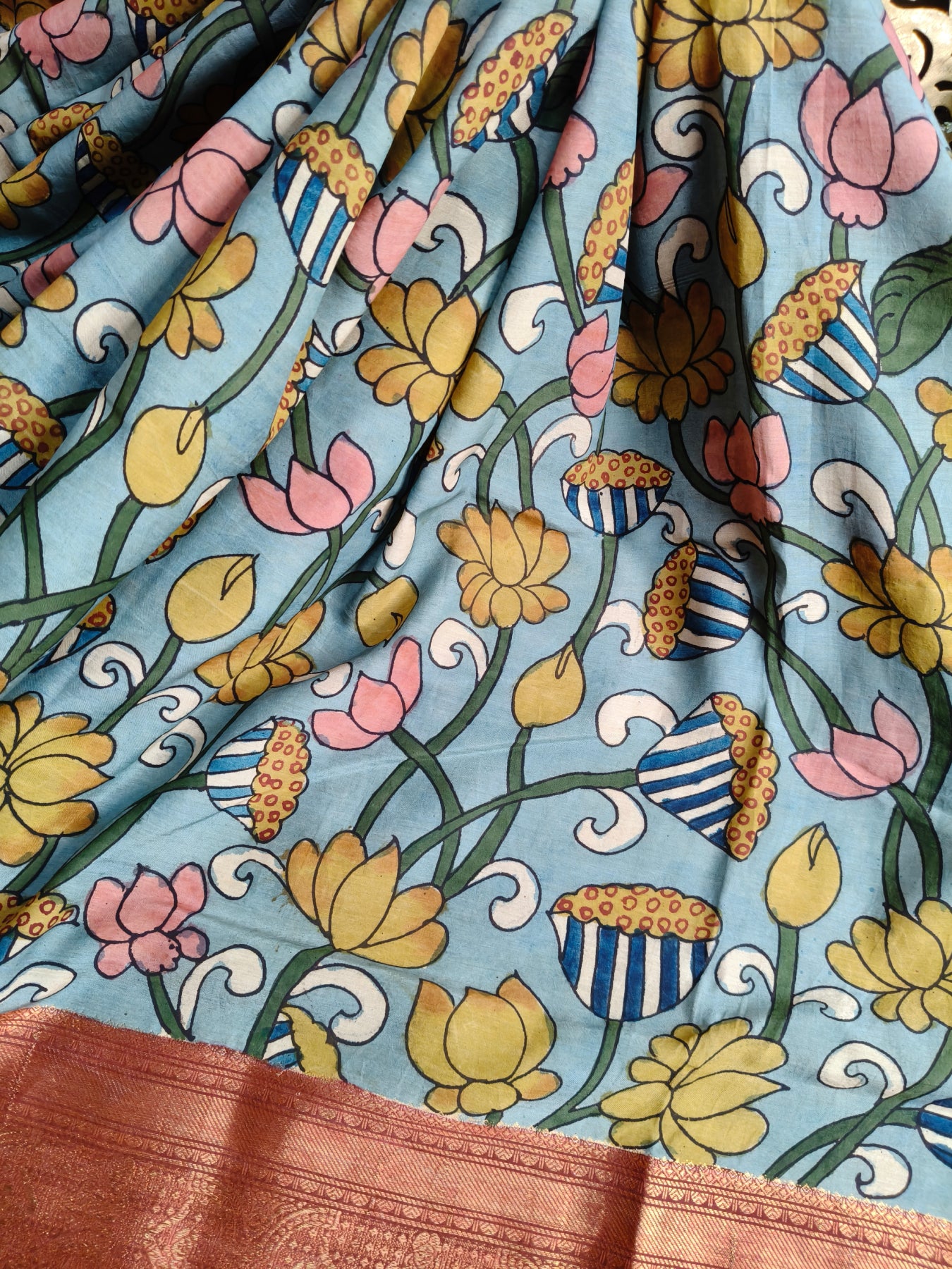 BLUE CHANNAWRI SILK PURE HANDLOOM KALAMKARI SAREE