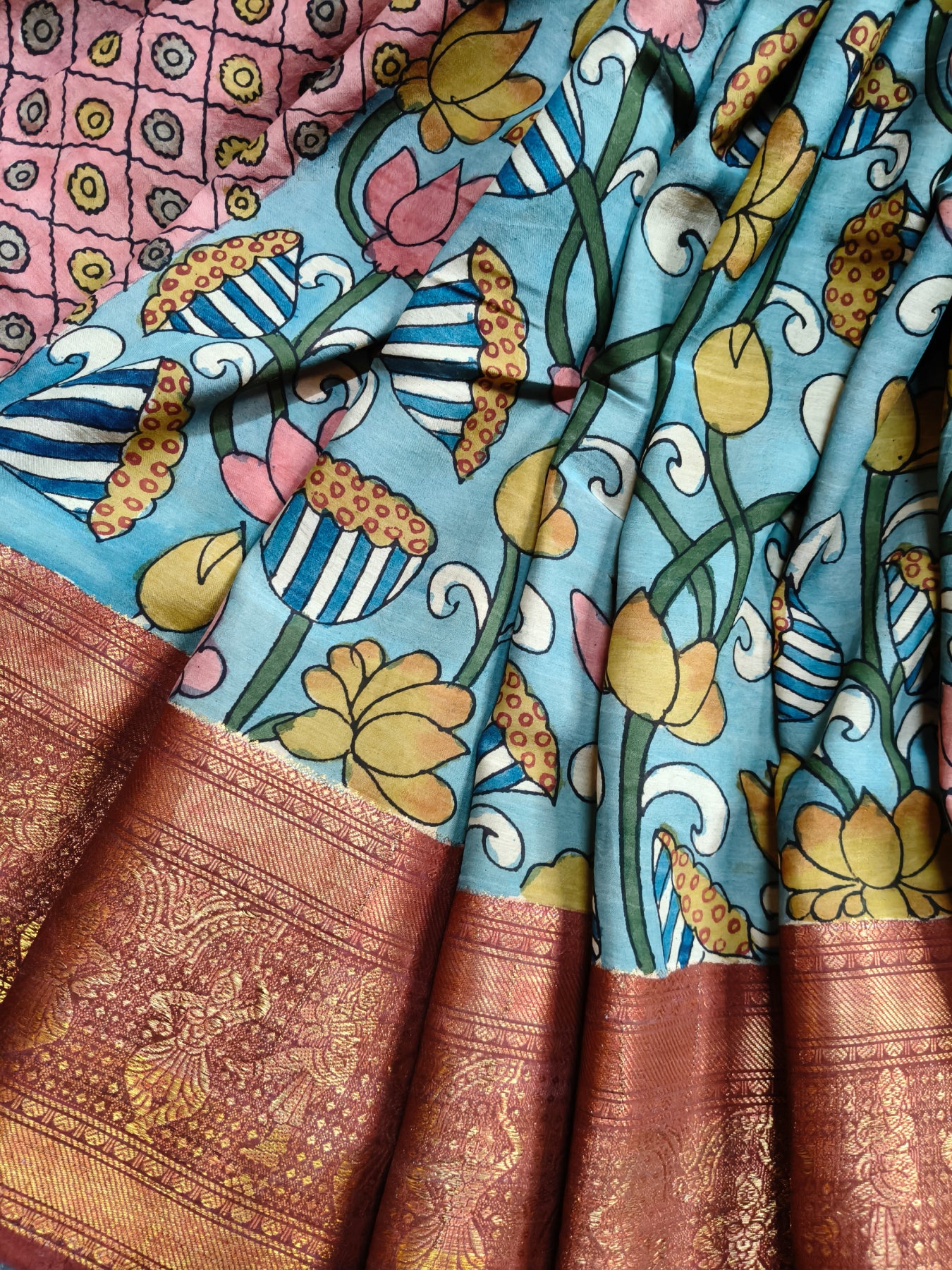 BLUE CHANNAWRI SILK PURE HANDLOOM KALAMKARI SAREE
