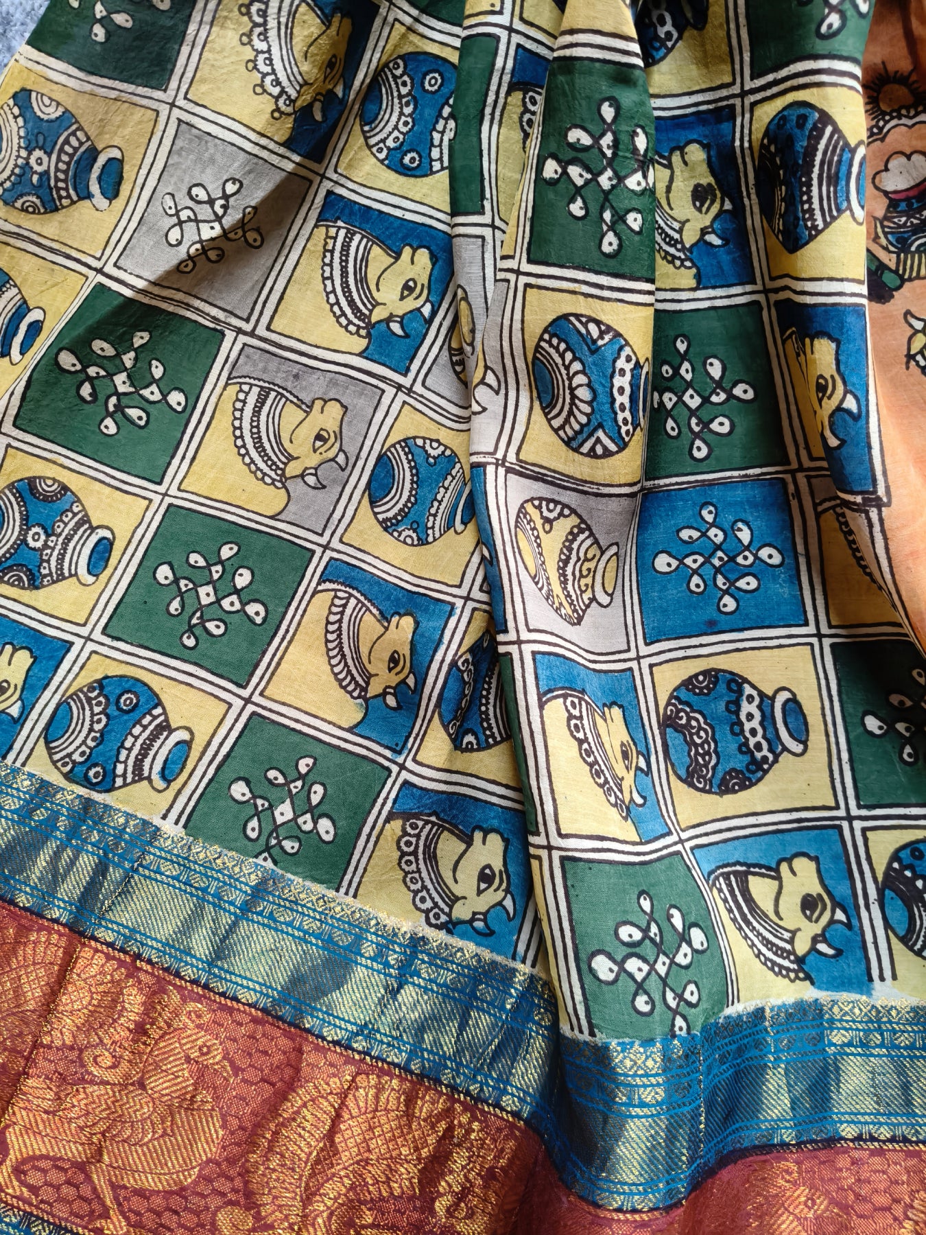 ORANGE CHANDERI SILK PURE HANDLOOM KALAMKARI SAREE