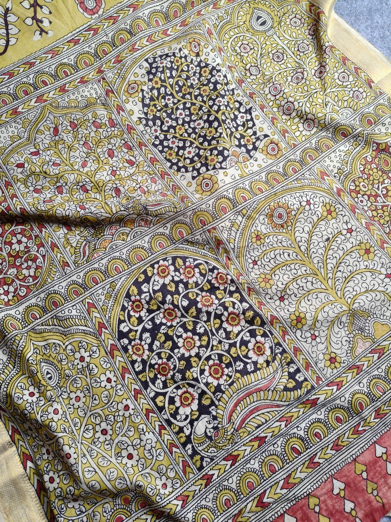 YELLOW COTTON PURE HANDLOOM KALAMKARI SAREE