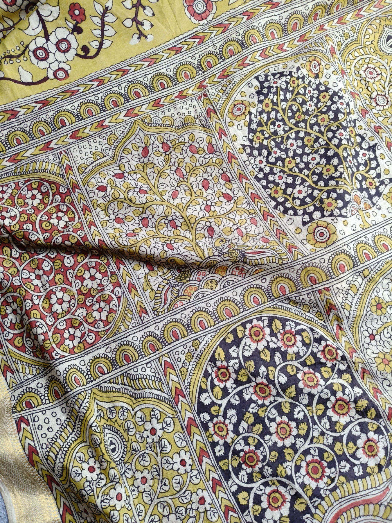 YELLOW COTTON PURE HANDLOOM KALAMKARI SAREE