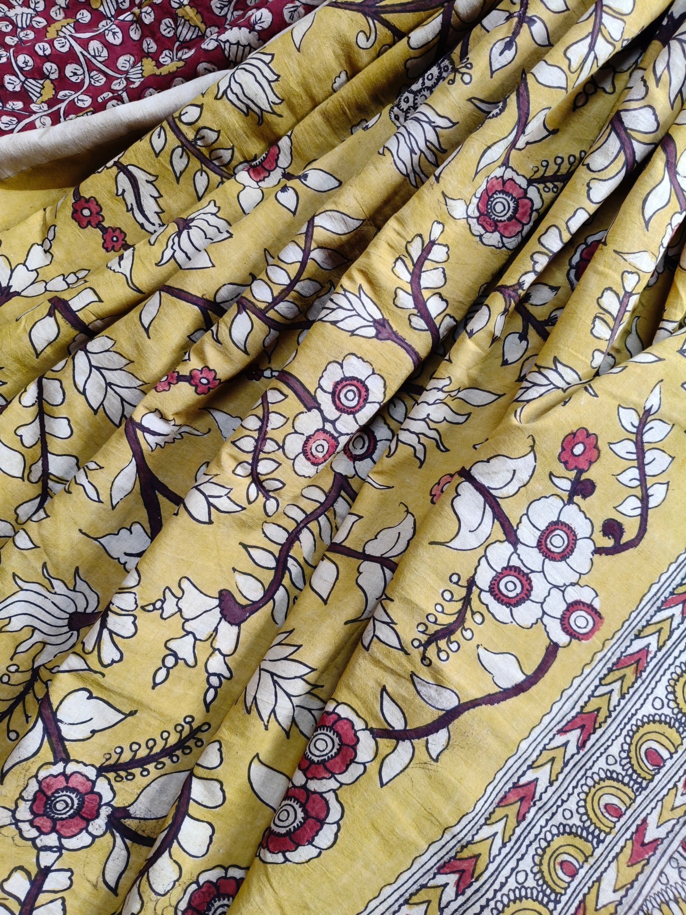 YELLOW COTTON PURE HANDLOOM KALAMKARI SAREE