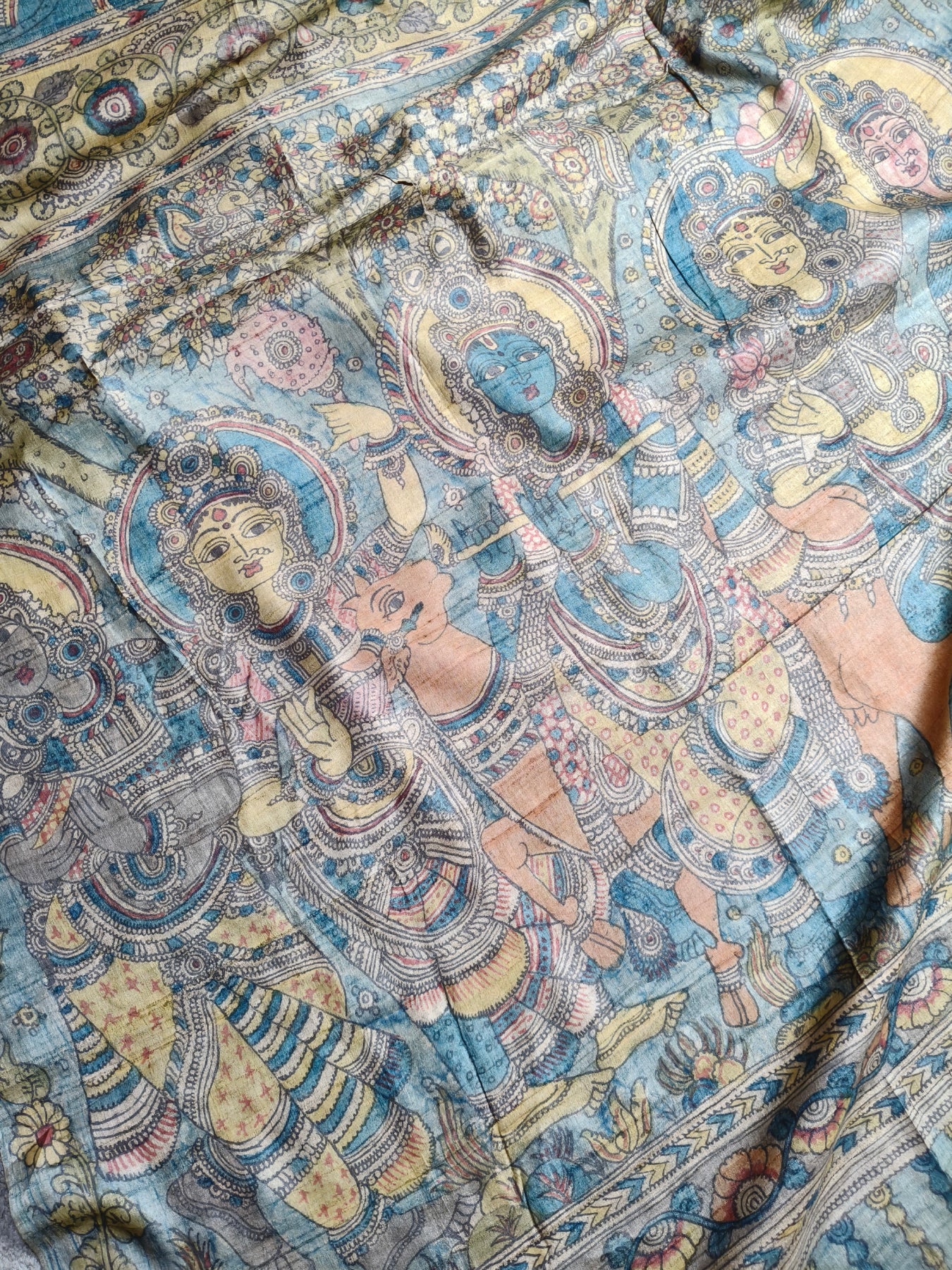 BLUE TUSSAR SILK PURE HANDLOOM KALAMKARI SAREE