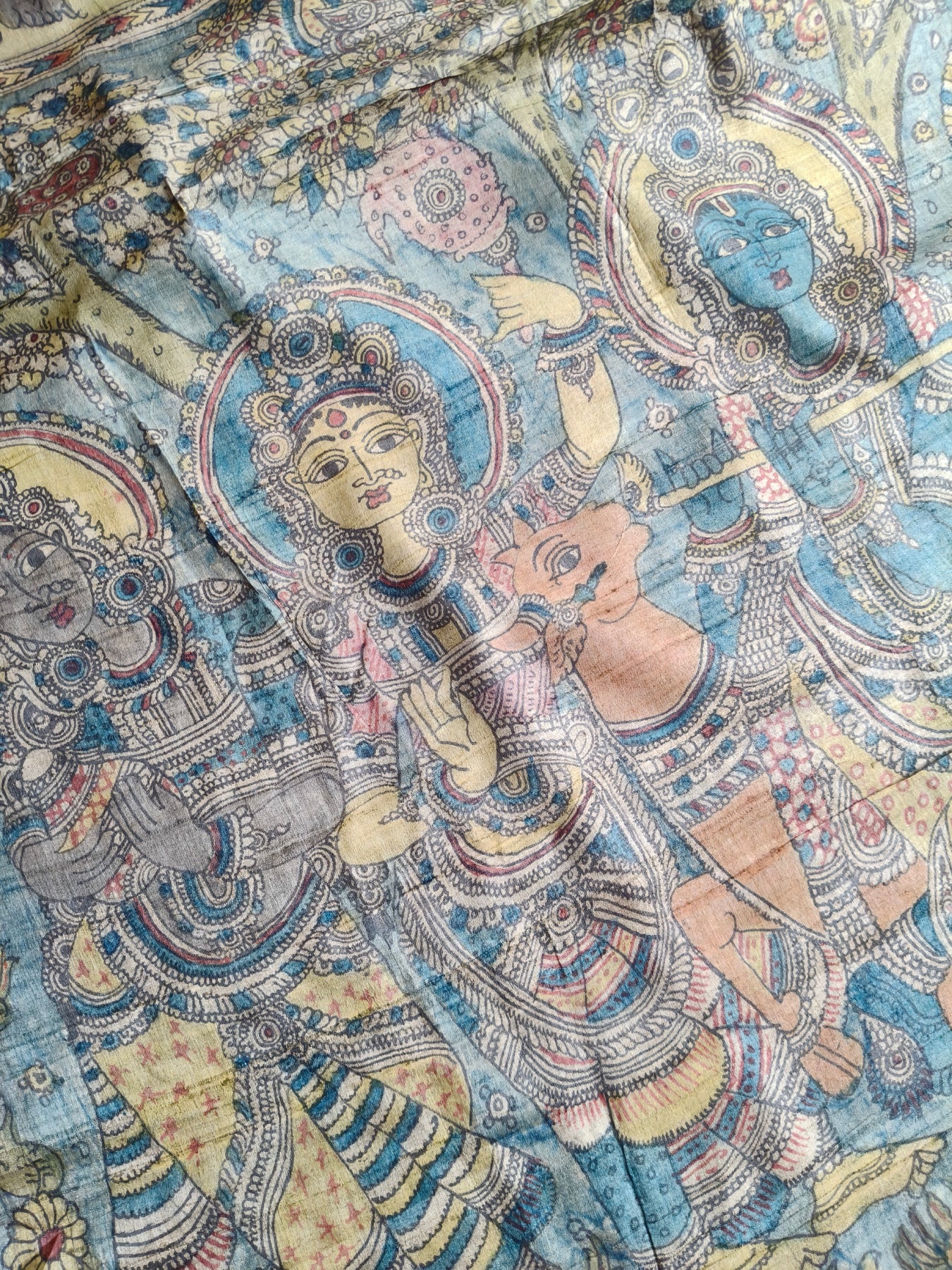 BLUE TUSSAR SILK PURE HANDLOOM KALAMKARI SAREE