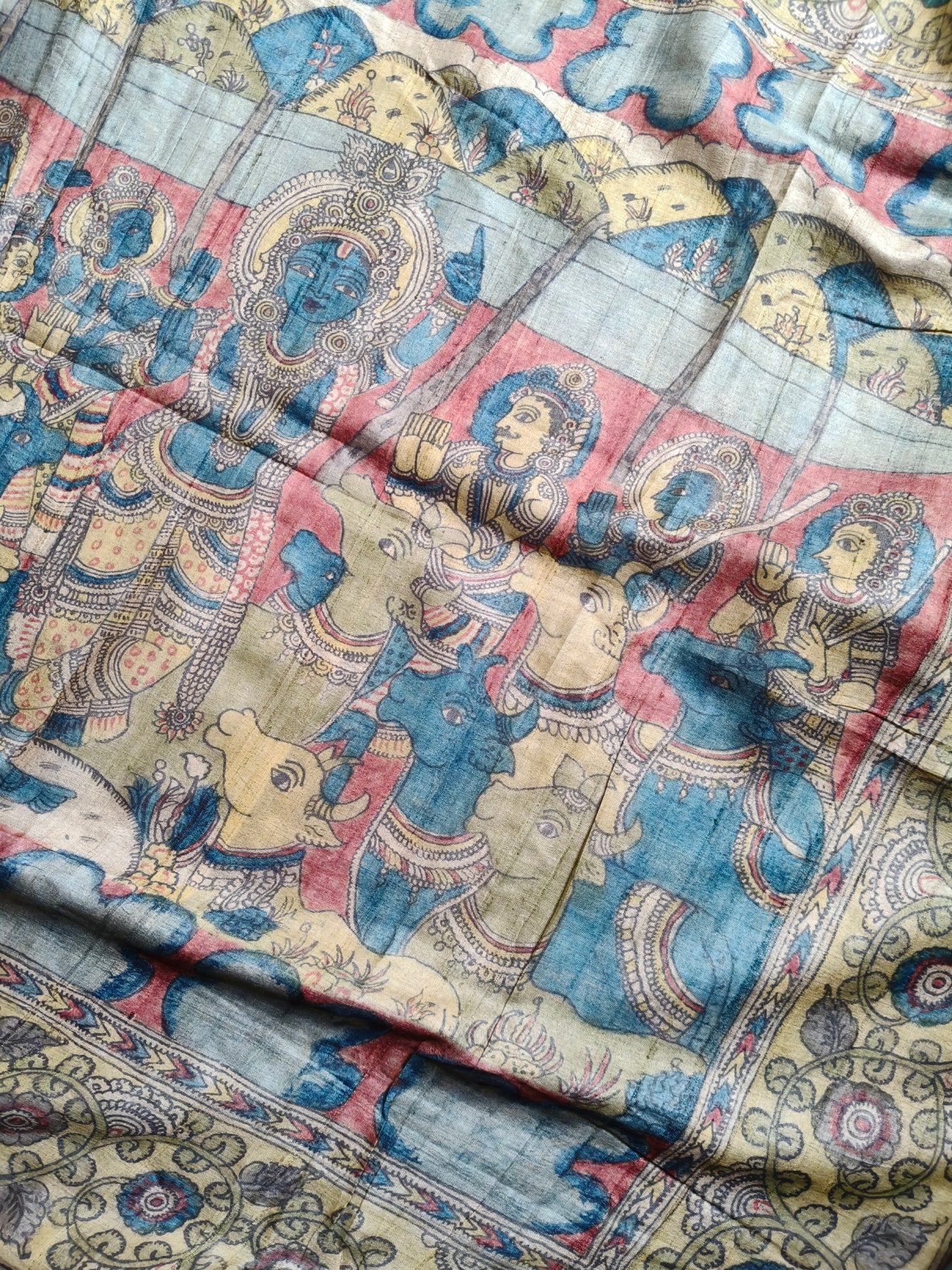 BLUE TUSSAR SILK PURE HANDLOOM KALAMKARI SAREE