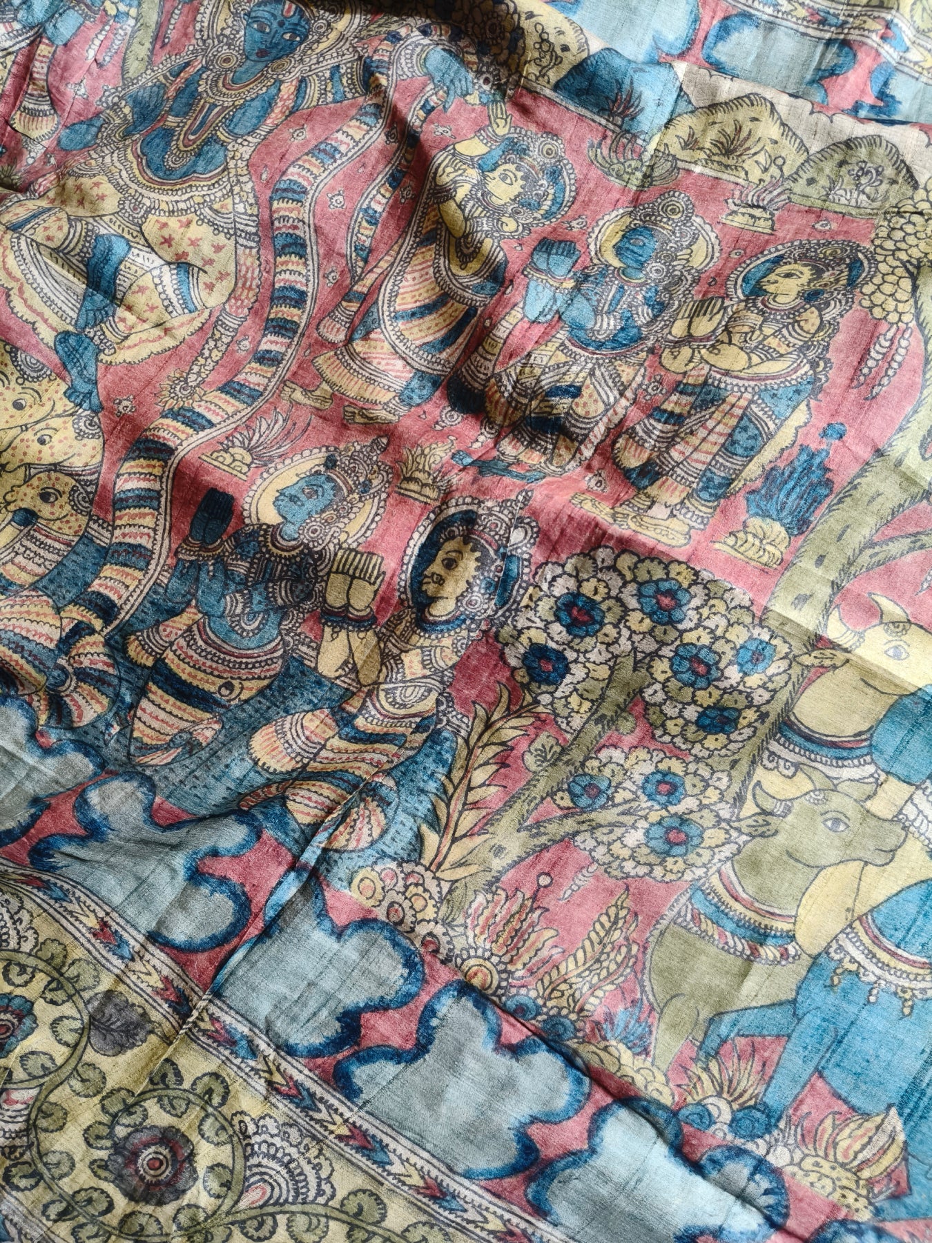 BLUE TUSSAR SILK PURE HANDLOOM KALAMKARI SAREE