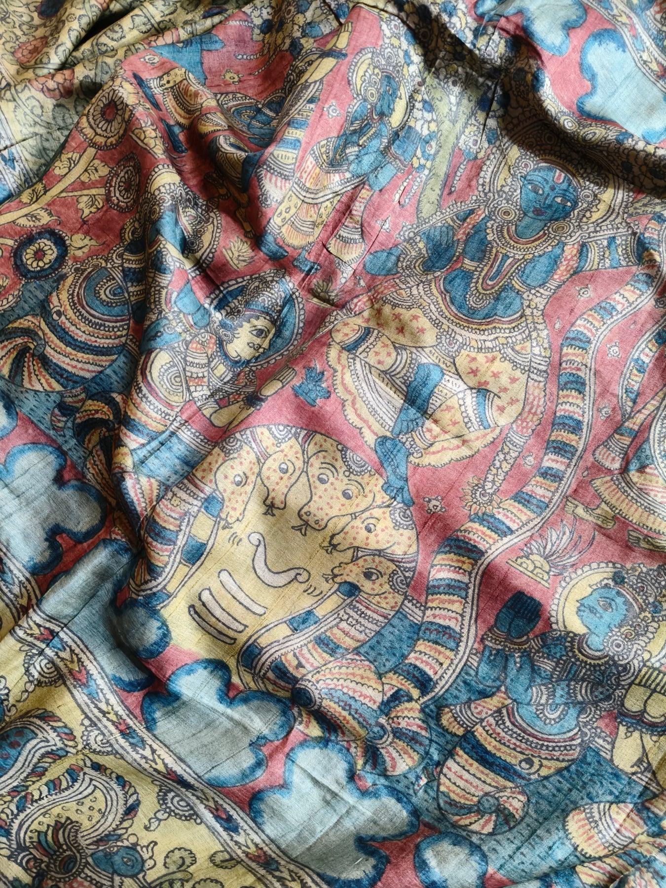 BLUE TUSSAR SILK PURE HANDLOOM KALAMKARI SAREE