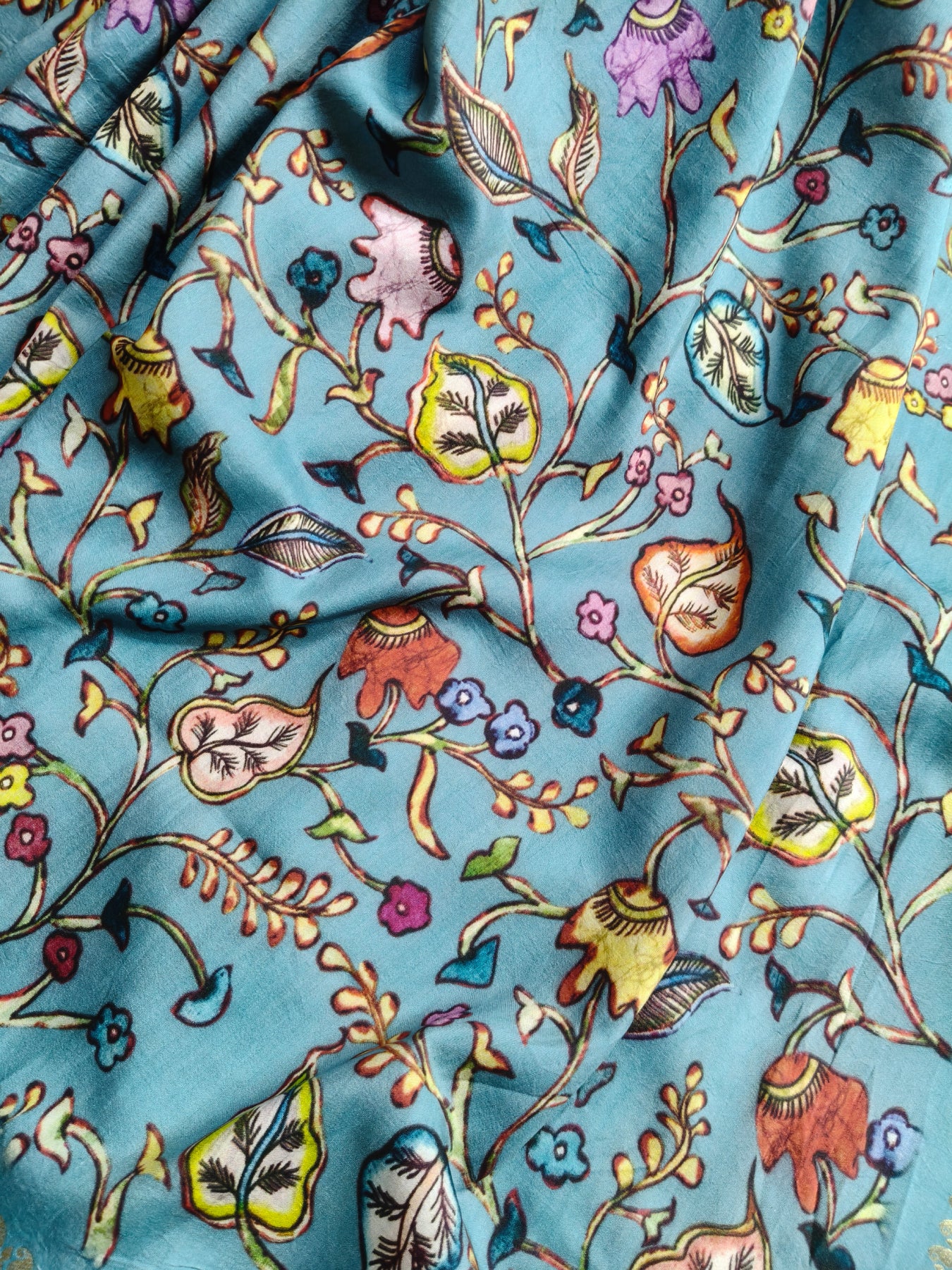 BLUE MUNGA SILK PURE HANDLOOM KALAMKARI SAREE
