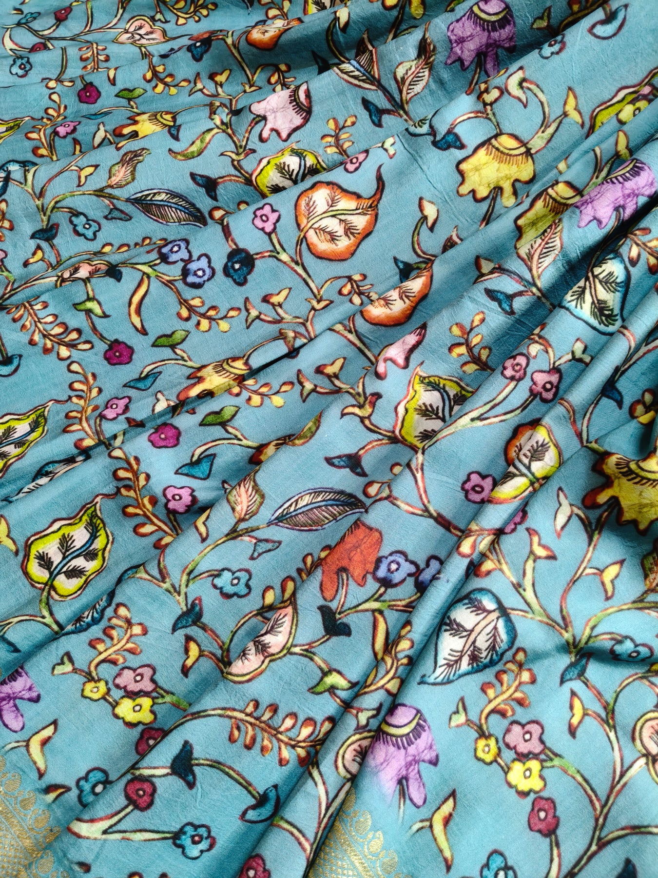 BLUE MUNGA SILK PURE HANDLOOM KALAMKARI SAREE