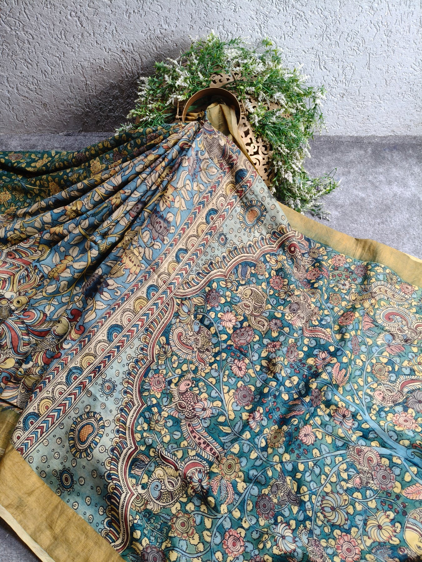 BLUE UPPADA SILK PURE HANDLOOM KALAMKARI SAREE