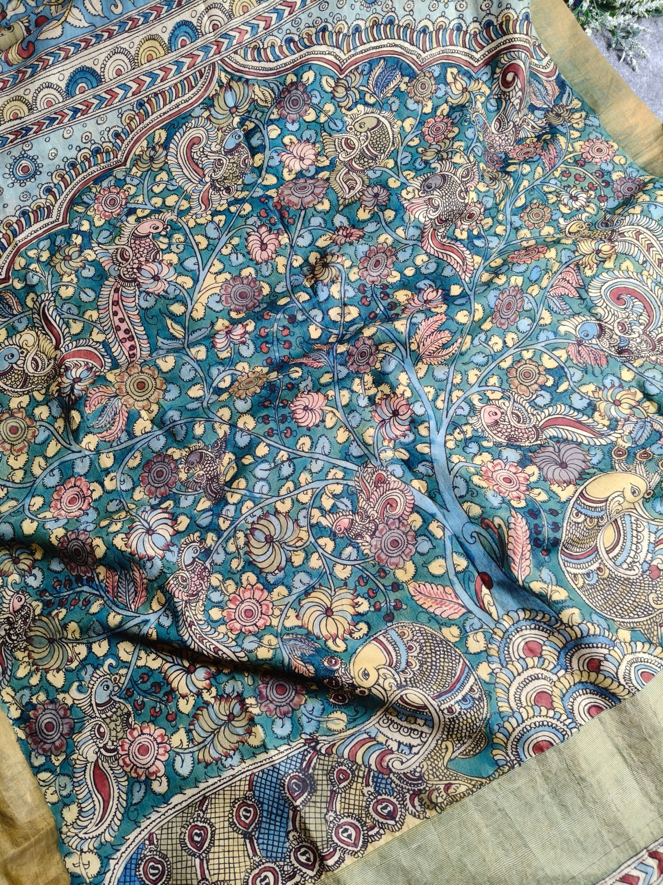 BLUE UPPADA SILK PURE HANDLOOM KALAMKARI SAREE