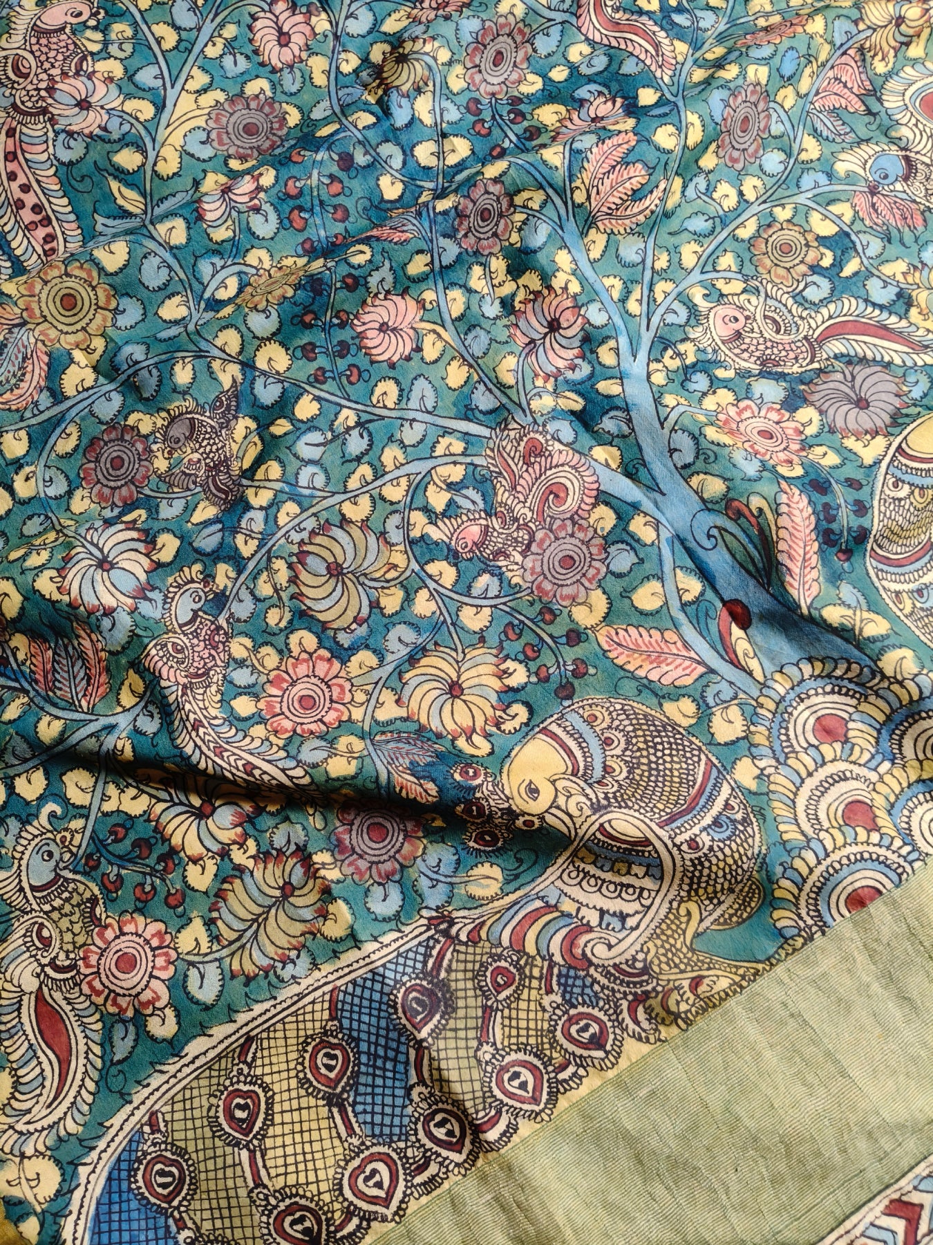 BLUE UPPADA SILK PURE HANDLOOM KALAMKARI SAREE