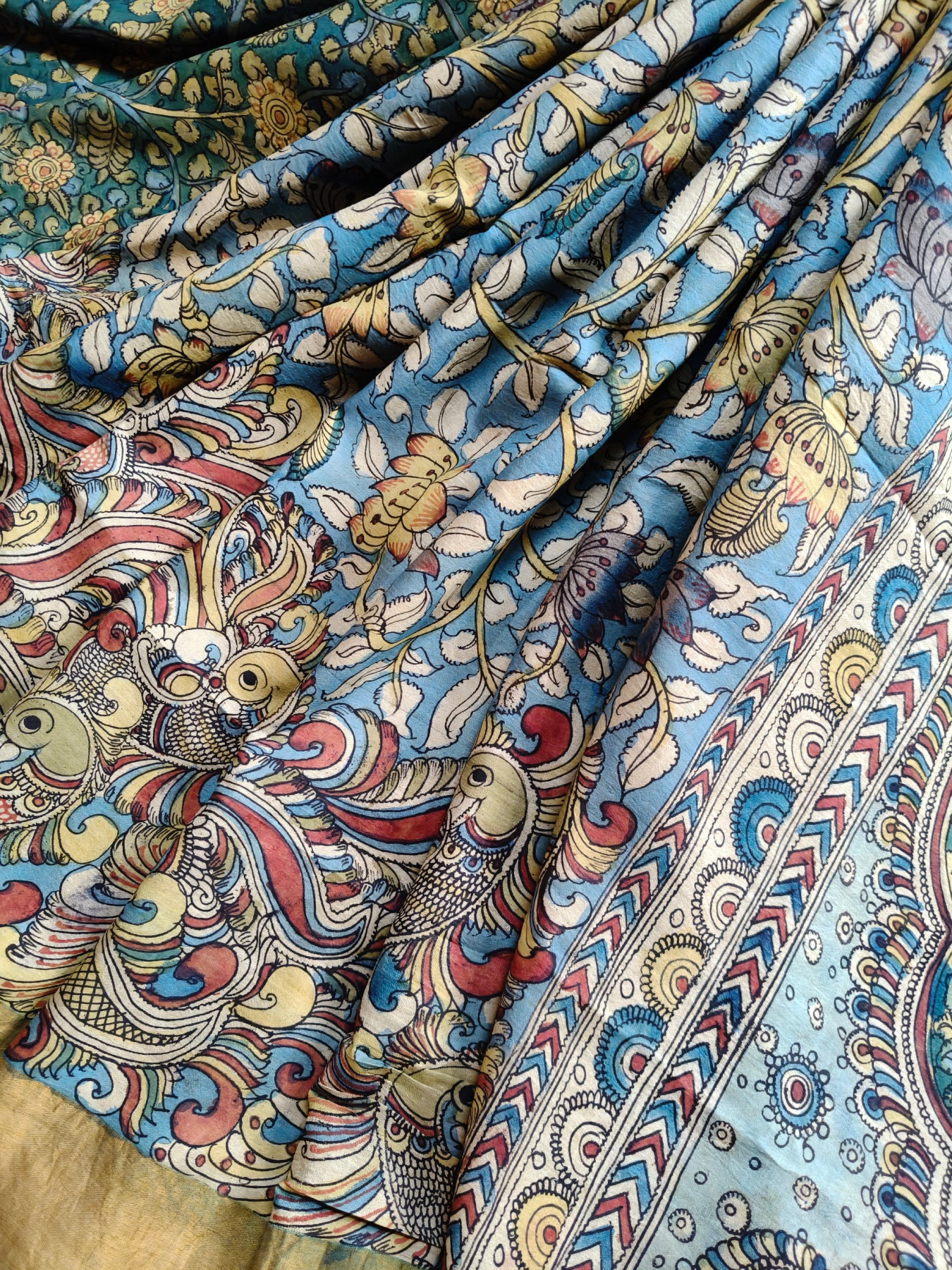 BLUE UPPADA SILK PURE HANDLOOM KALAMKARI SAREE