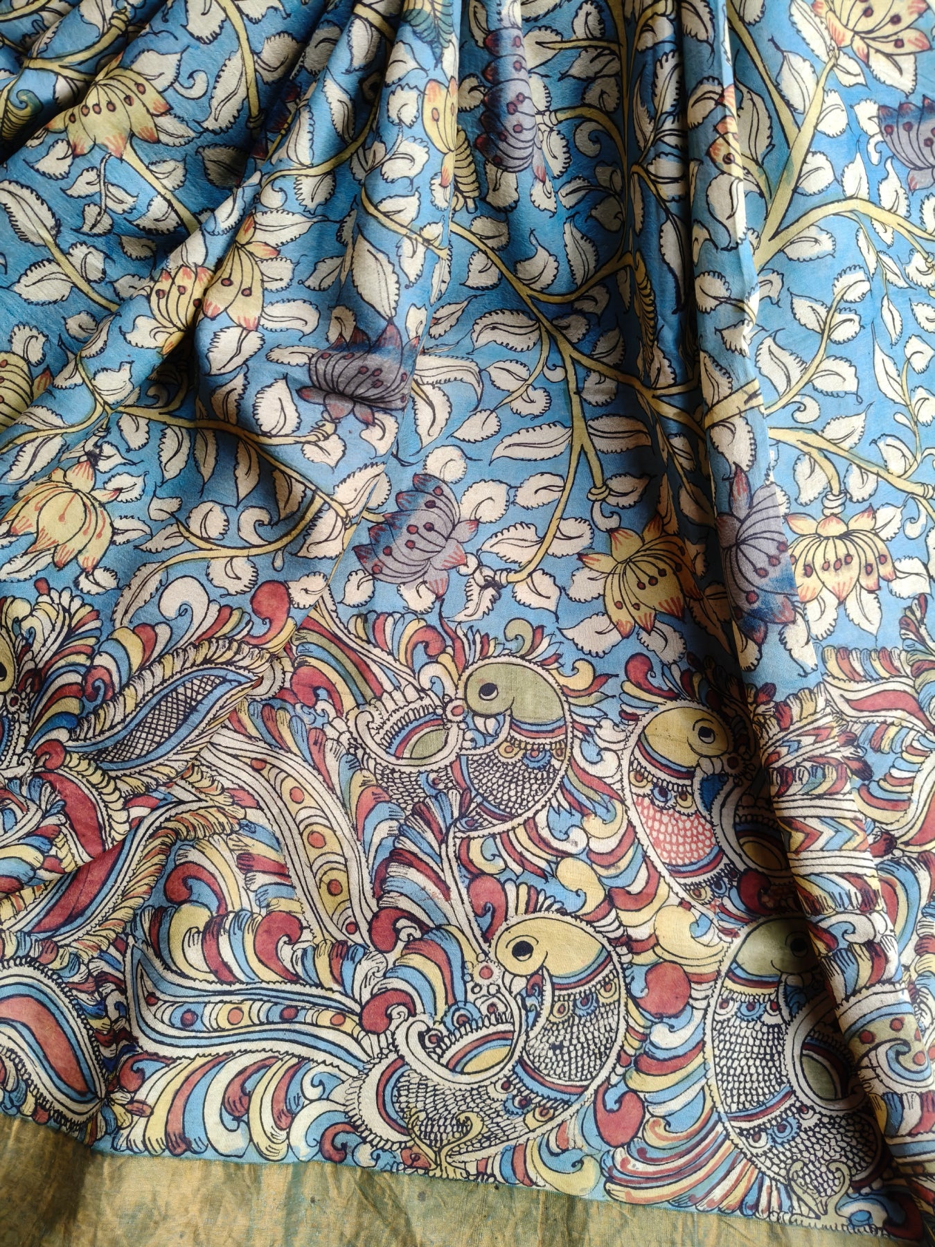 BLUE UPPADA SILK PURE HANDLOOM KALAMKARI SAREE