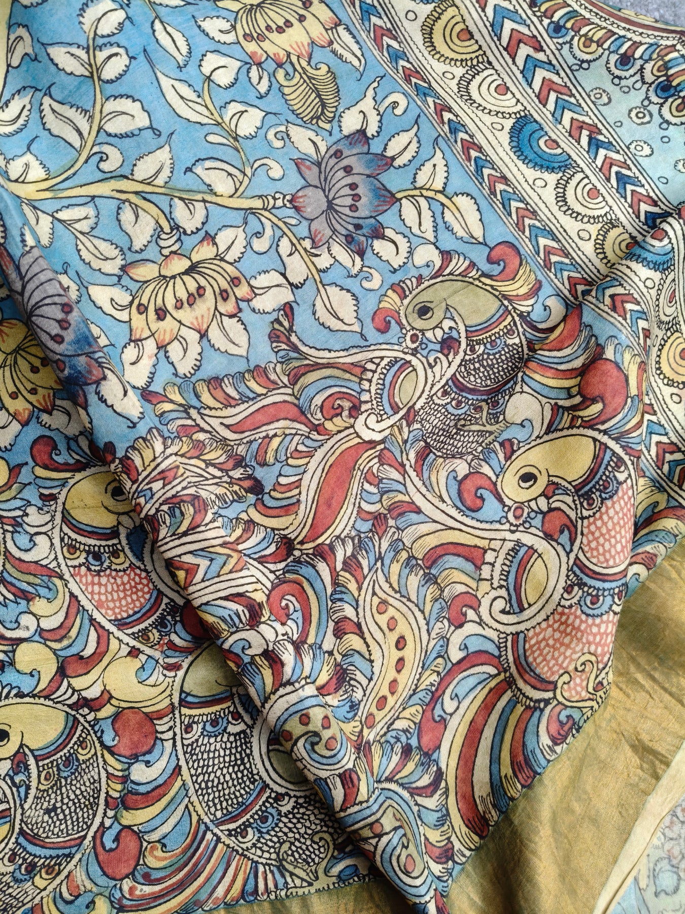 BLUE UPPADA SILK PURE HANDLOOM KALAMKARI SAREE