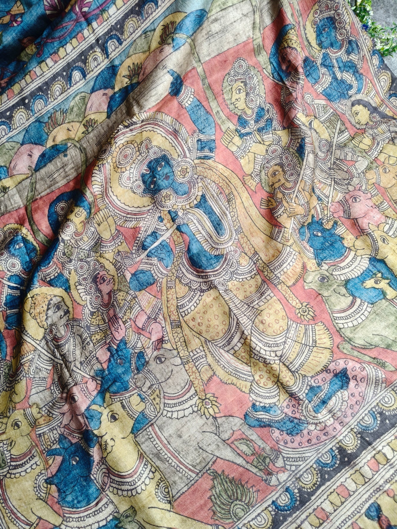 BLUE TUSSAR PURE HANDLOOM KALAMKARI SAREE