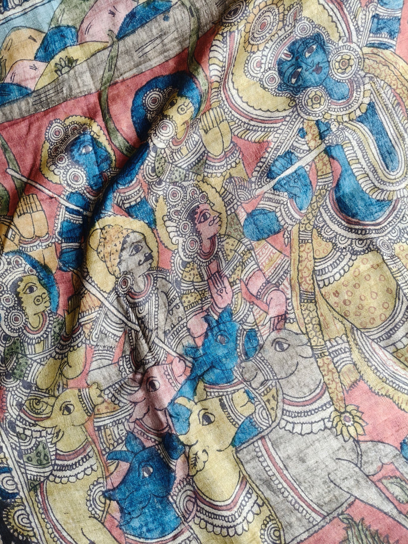 BLUE TUSSAR PURE HANDLOOM KALAMKARI SAREE