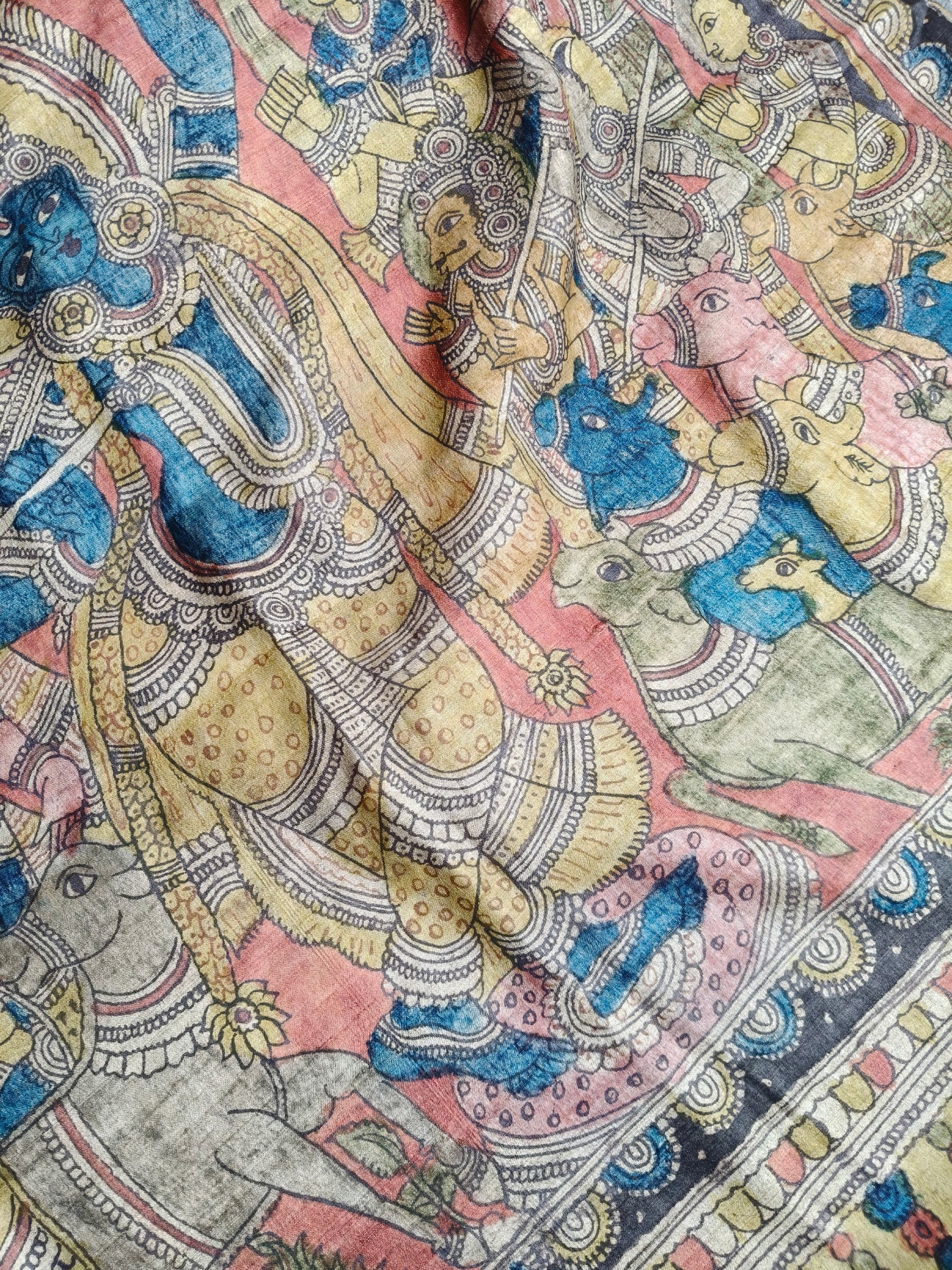 BLUE TUSSAR PURE HANDLOOM KALAMKARI SAREE