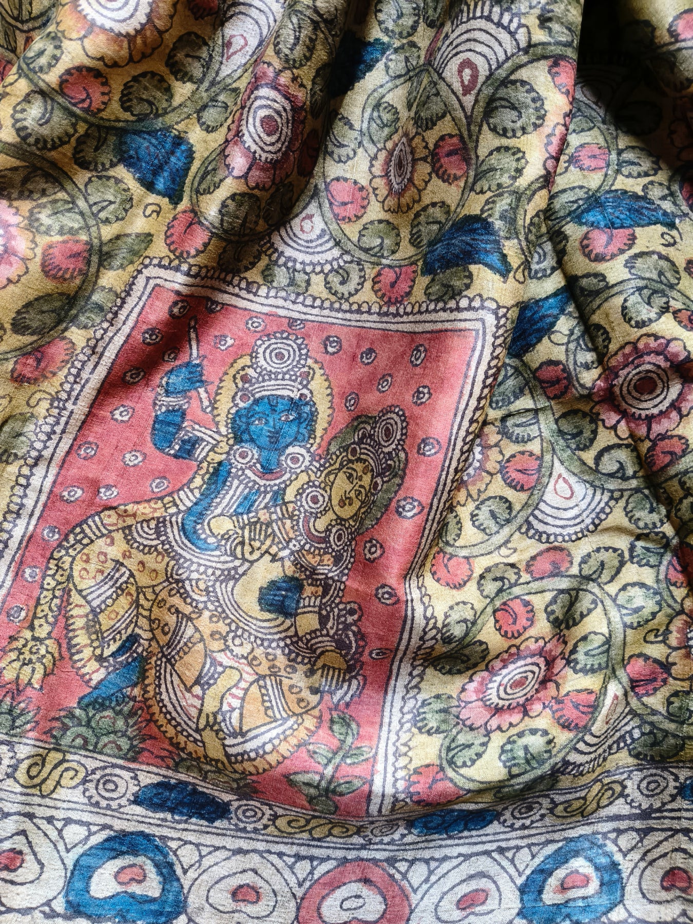 BLUE TUSSAR PURE HANDLOOM KALAMKARI SAREE