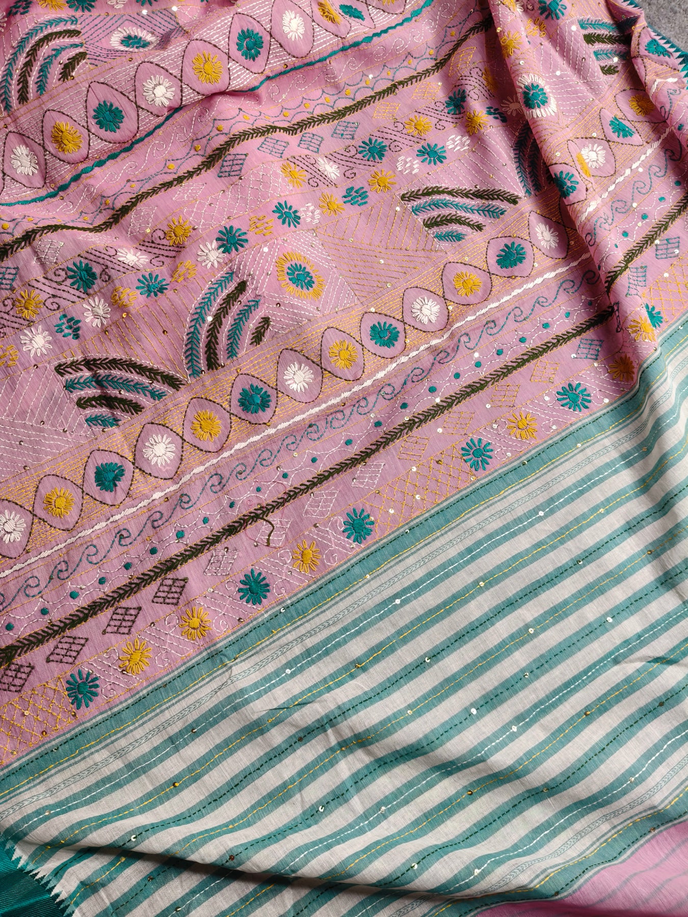 PINK COTTON PURE HANDLOOM EMROIDERY SAREE