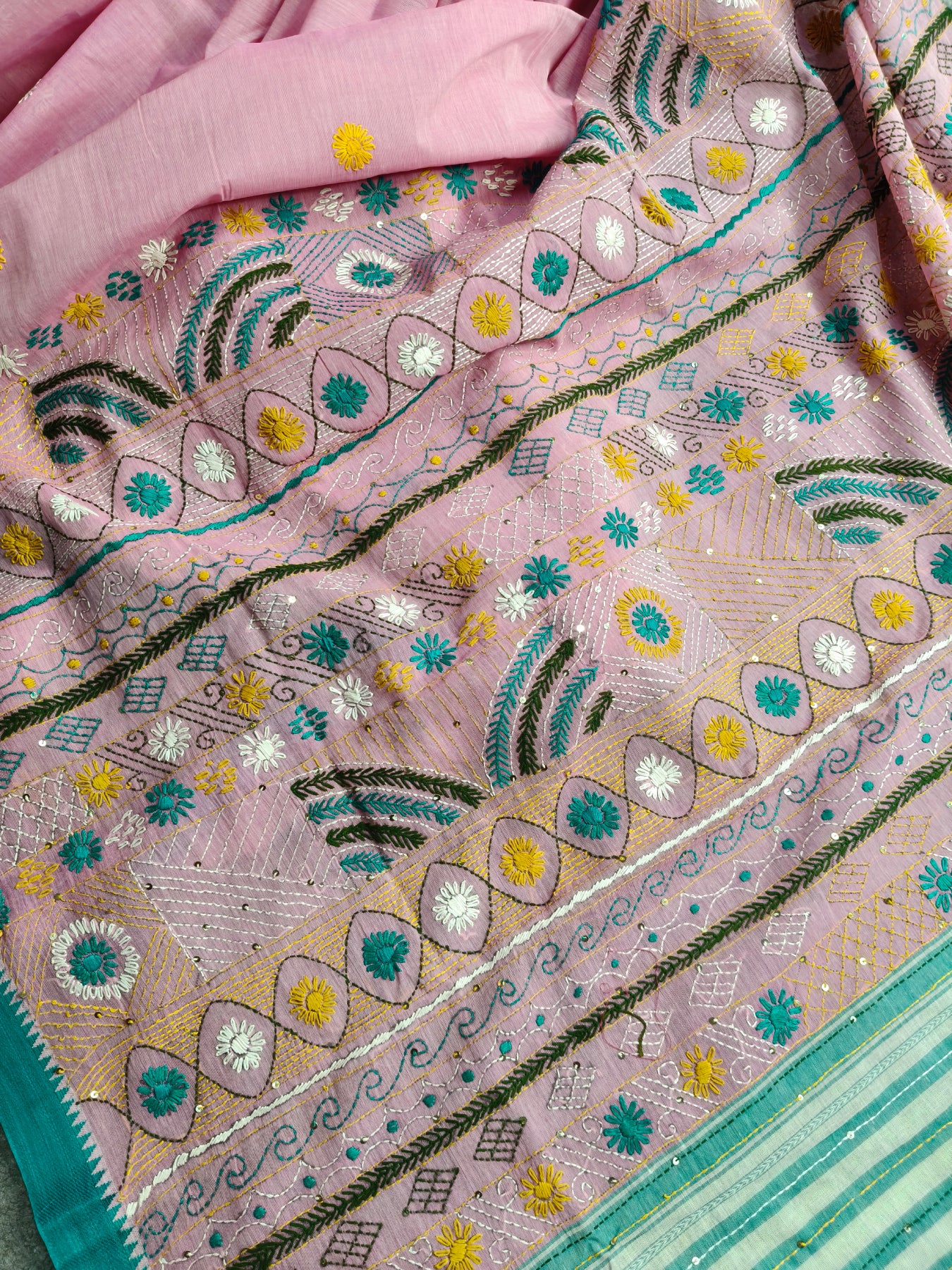 PINK COTTON PURE HANDLOOM EMROIDERY SAREE