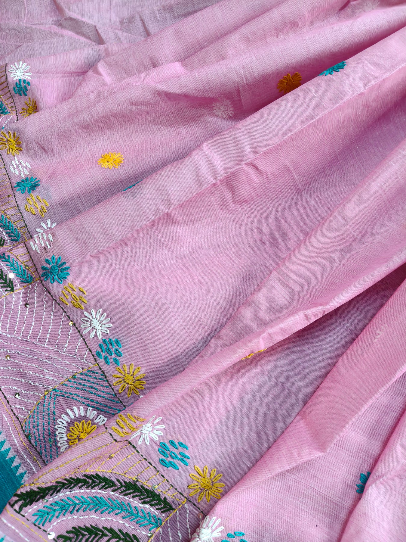 PINK COTTON PURE HANDLOOM EMROIDERY SAREE