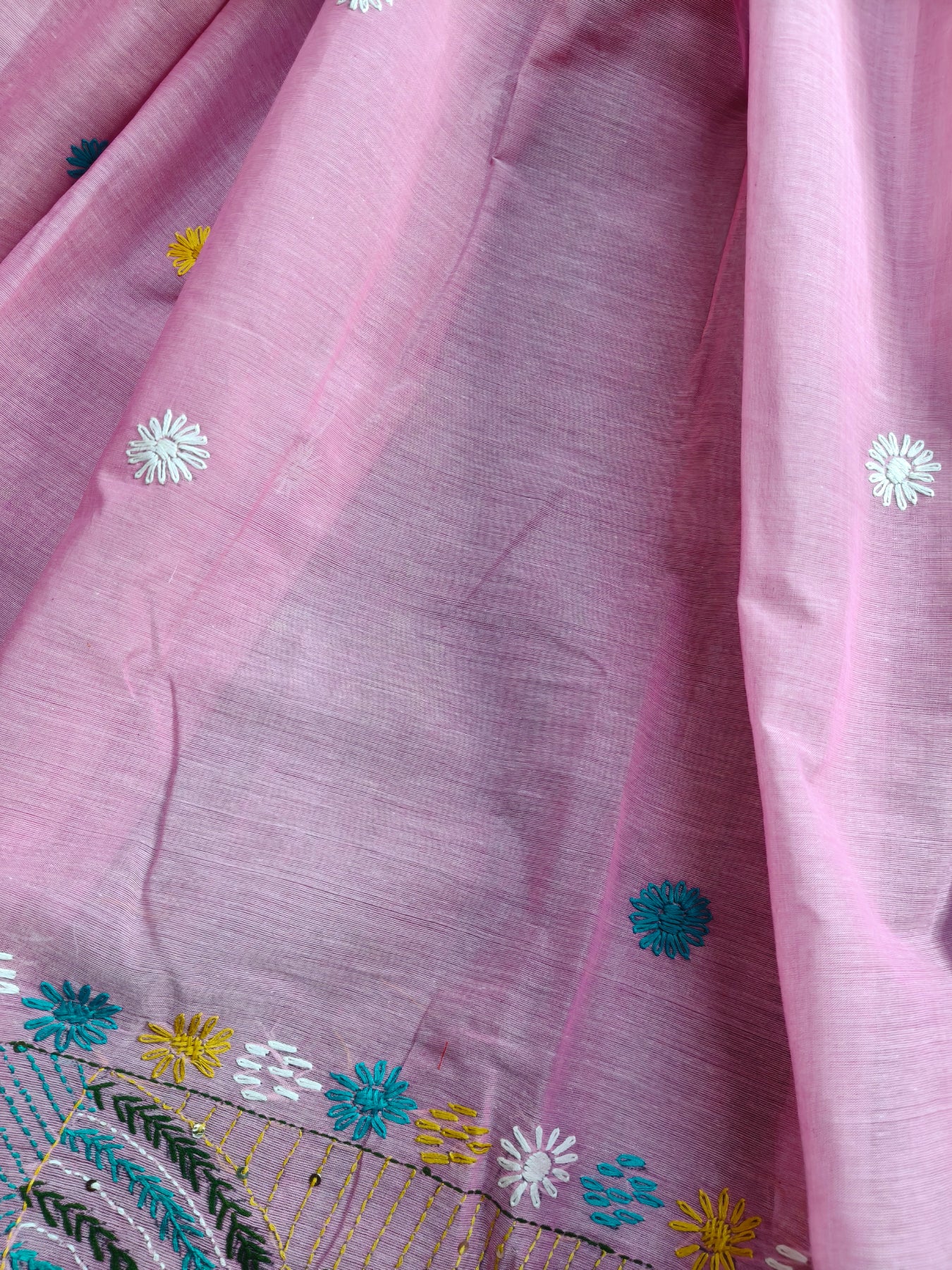PINK COTTON PURE HANDLOOM EMROIDERY SAREE