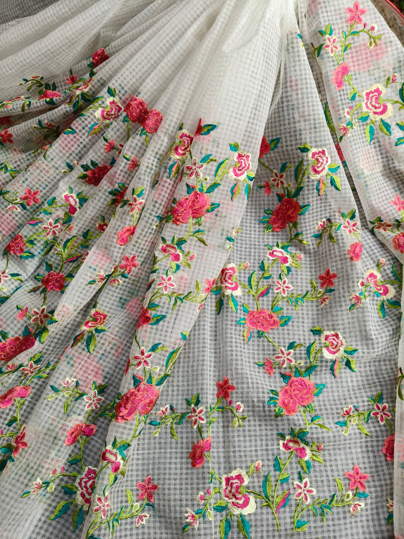 WHITE KOTA PURE HANDLOOM EMBROIDERY SAREE