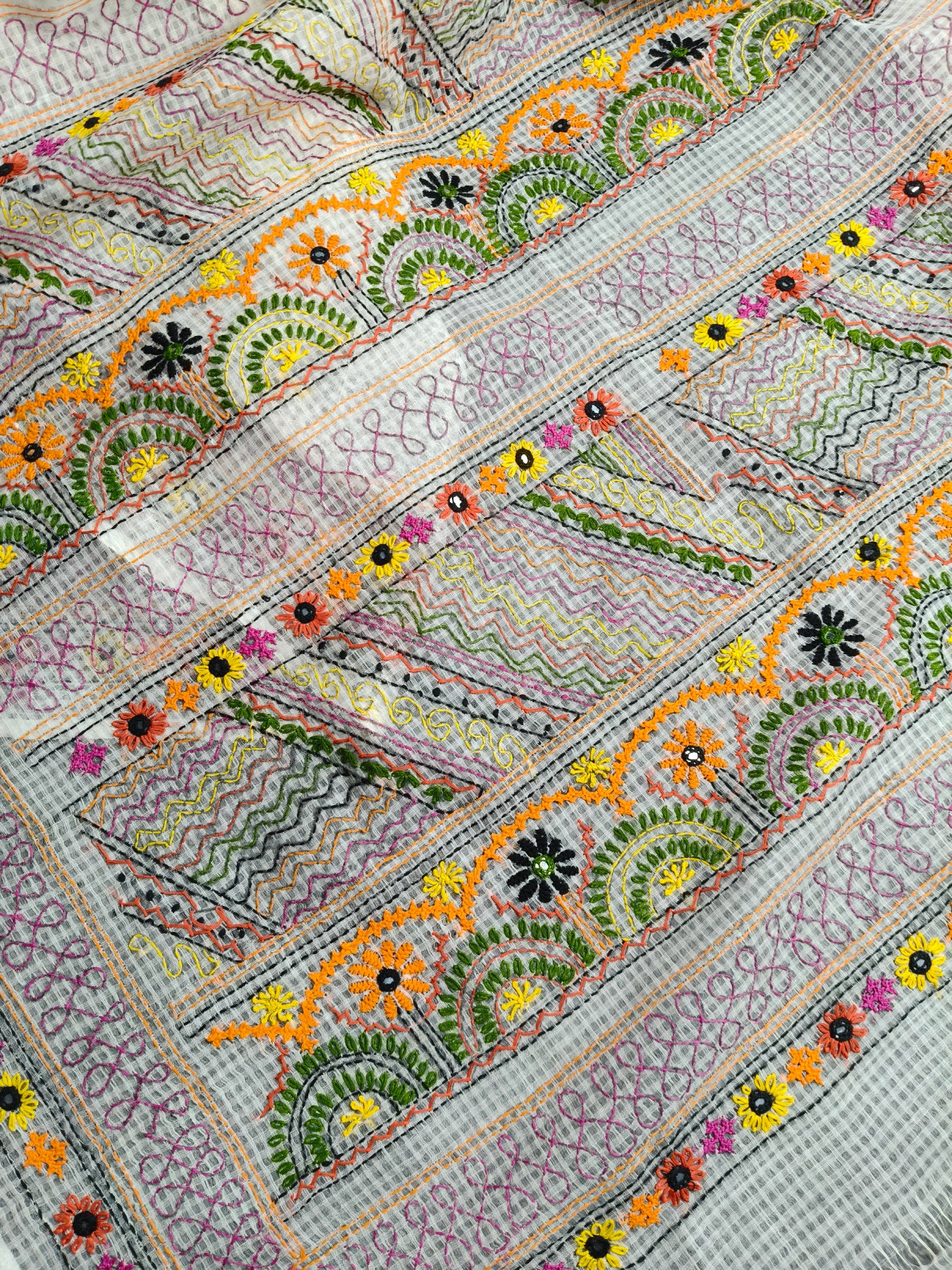 WHITE KOTA PURE HANDLOOM EMBROIDERY SAREE
