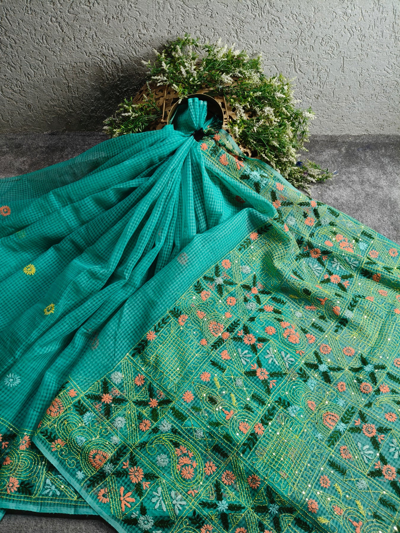 BLUE KOTA PURE HANDLOOM EMBROIDERY SAREE