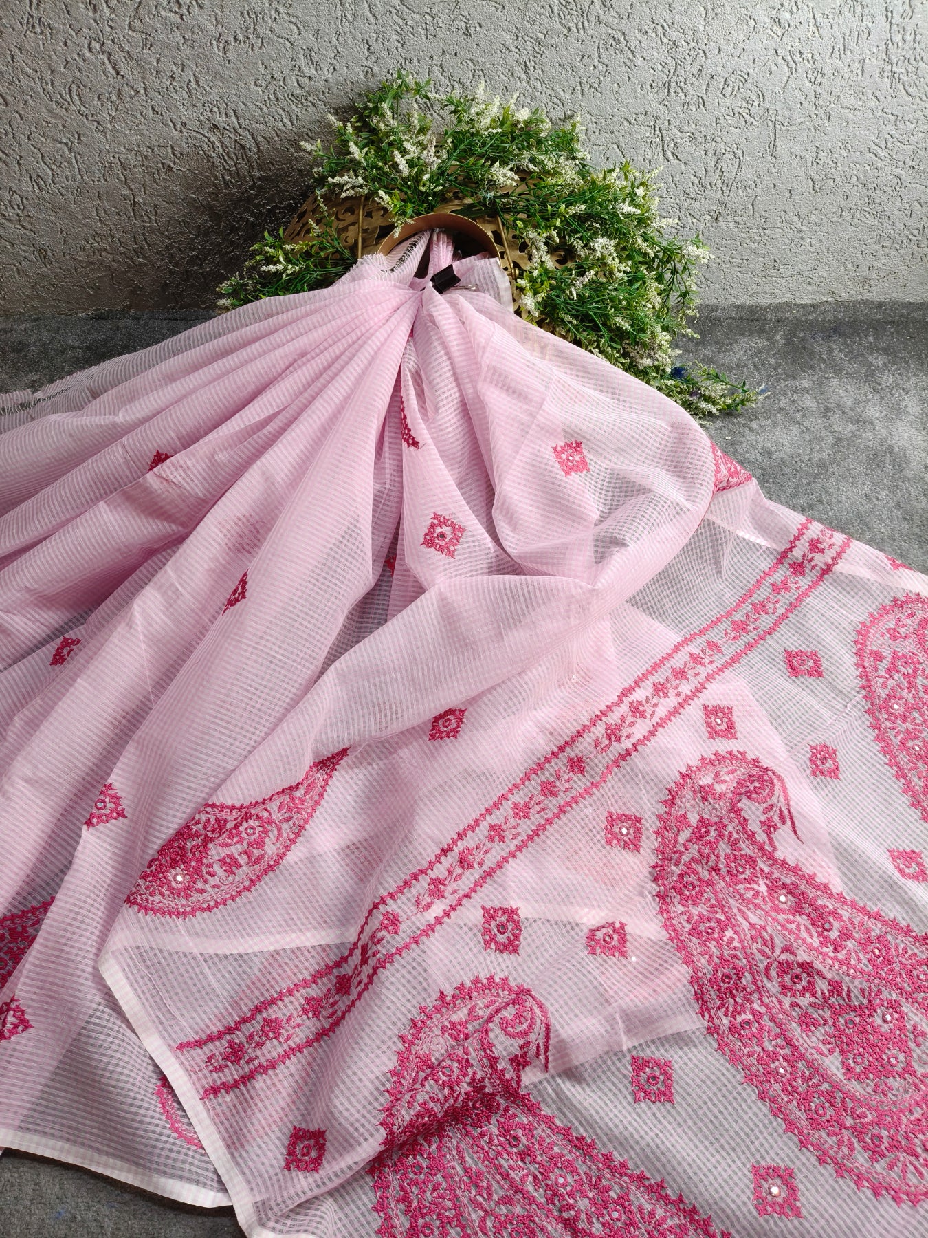 PINK KOTA PURE HANDLOOM EMBROIDERY SAREE