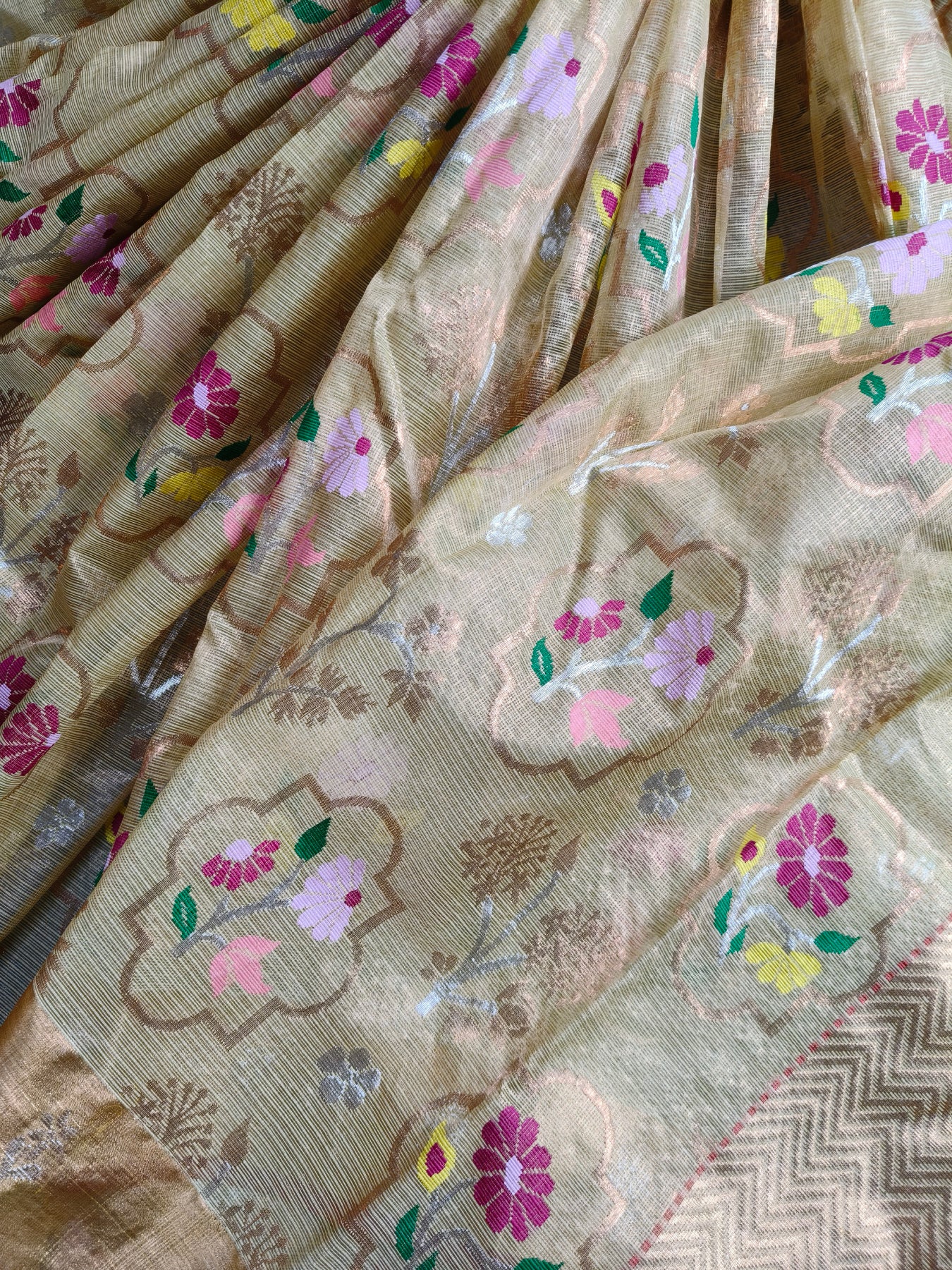 LIGHT YELLOW TISSUE PURE HANDLOOM SINGLE TISSUE KOTA DORIYA SAREE