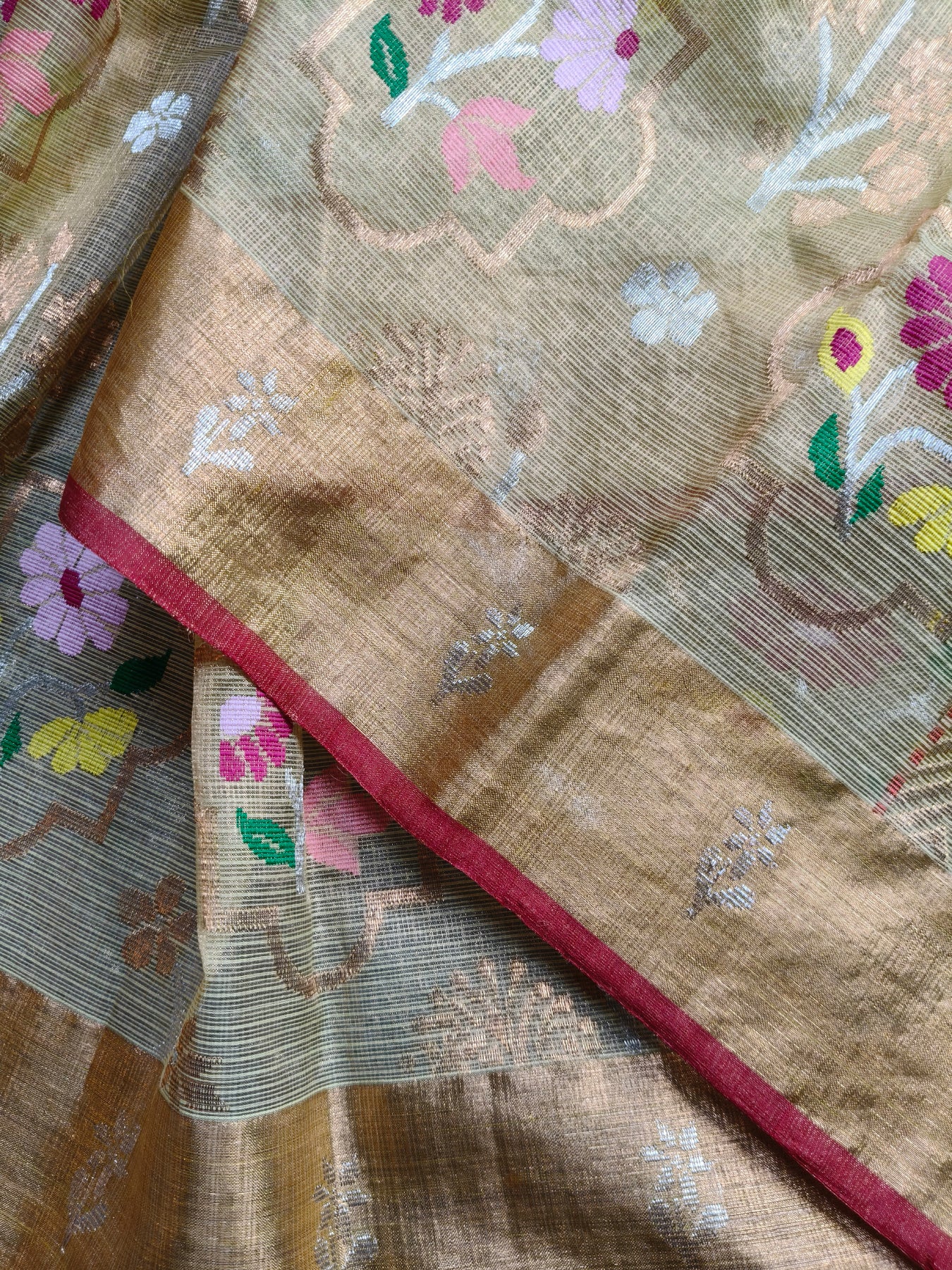 LIGHT YELLOW TISSUE PURE HANDLOOM SINGLE TISSUE KOTA DORIYA SAREE